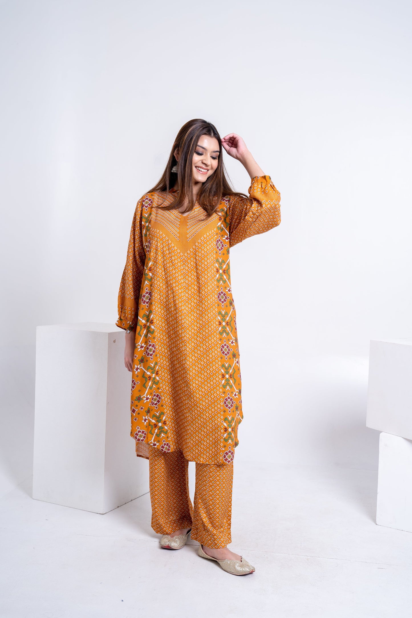 Mustard Patola Kurta Coord Set