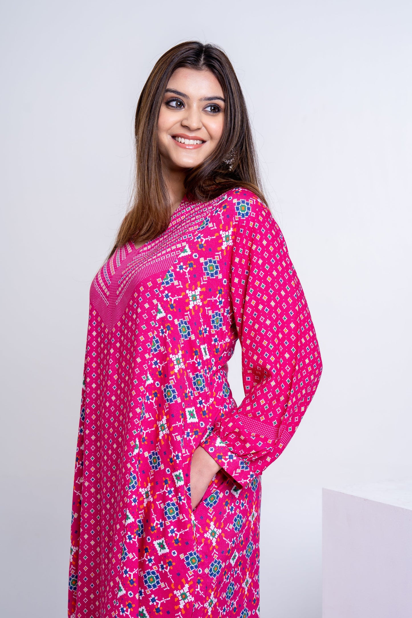 Pink Patola Kurta Coord Set