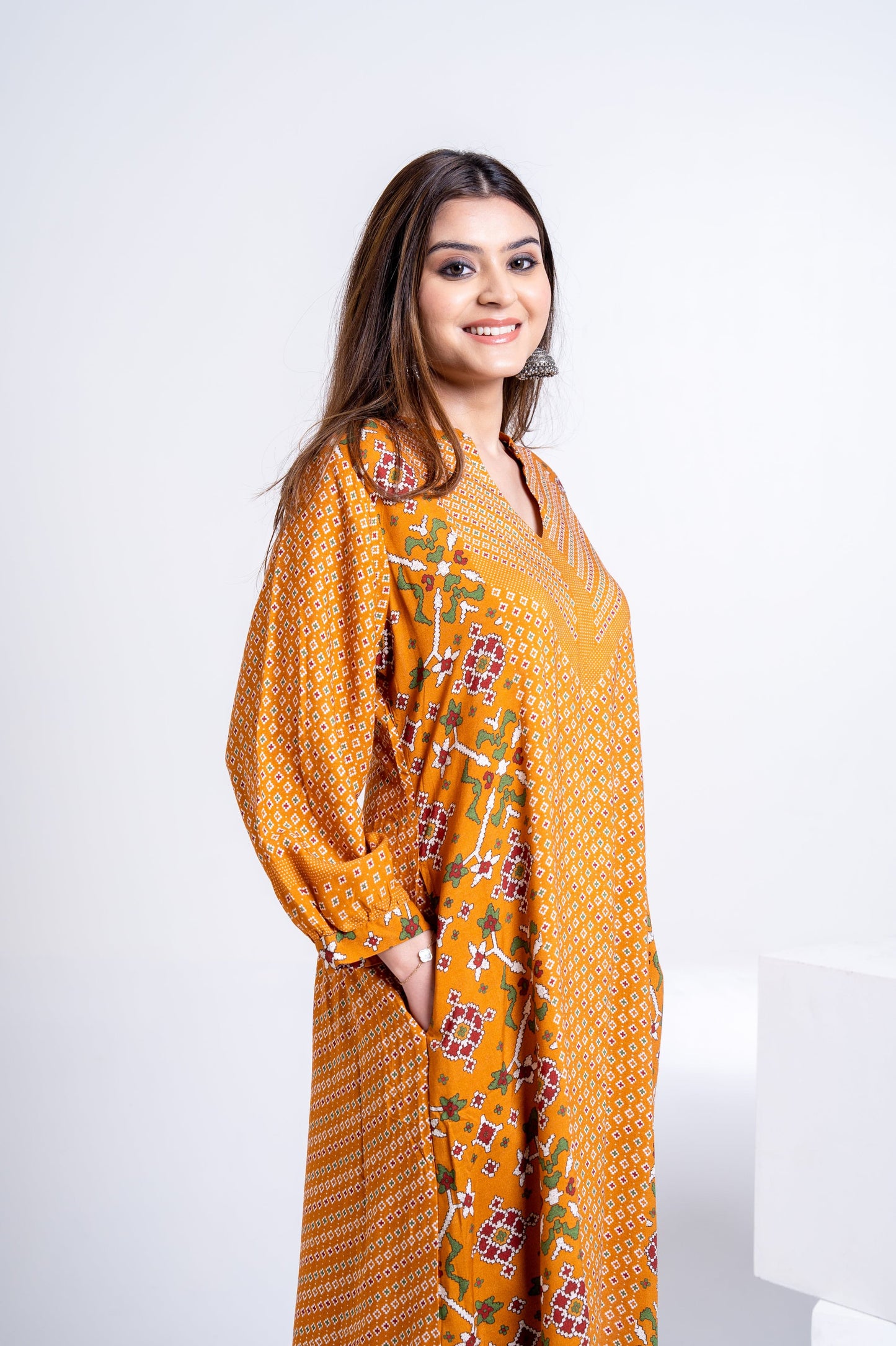 Mustard Patola Kurta Coord Set