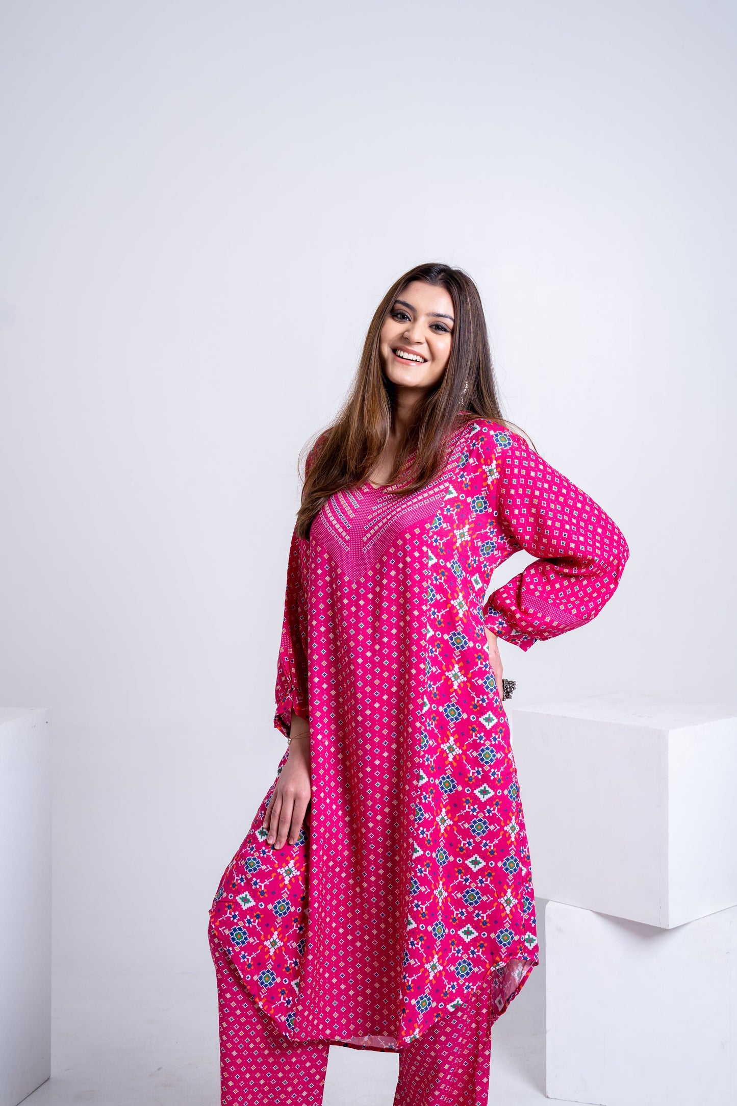 Pink Patola Kurta Coord Set