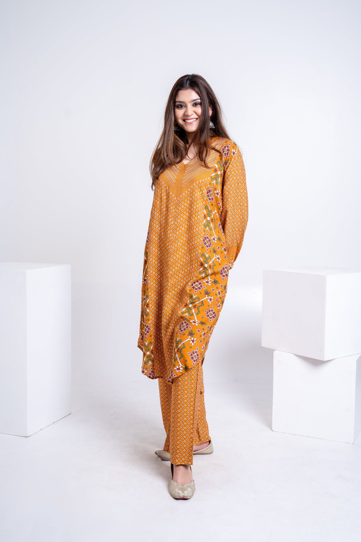 Mustard Patola Kurta Coord Set