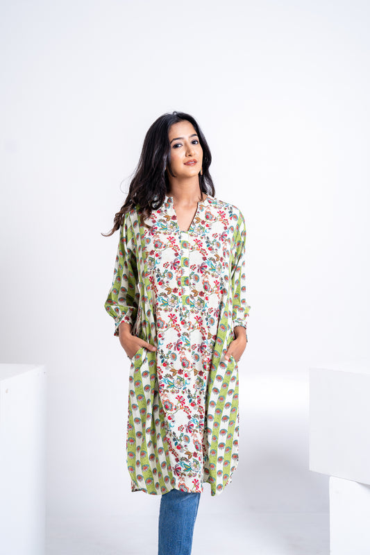 Ivory Green Chintz Long Tunic