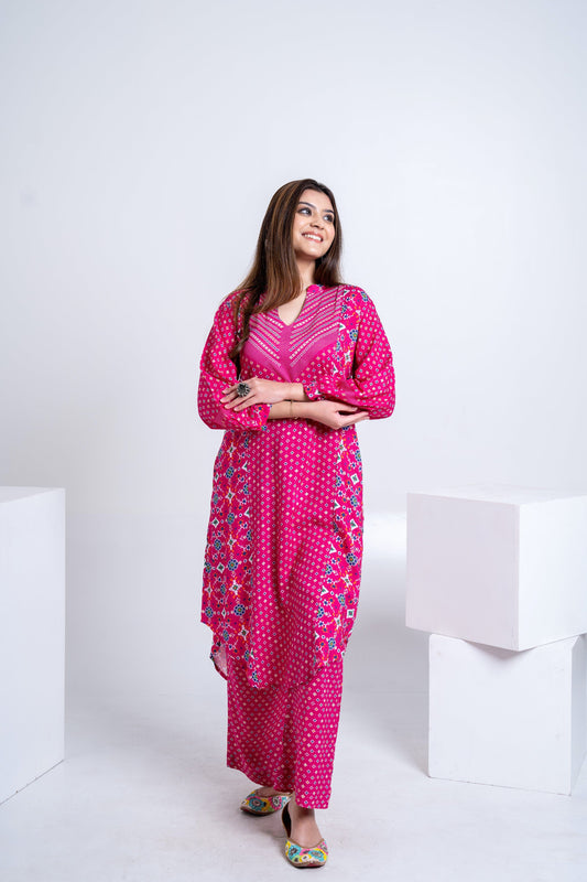 Pink Patola Kurta Coord Set