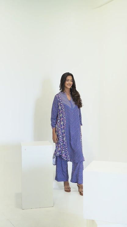 Blue Patola Kurta Coord Set