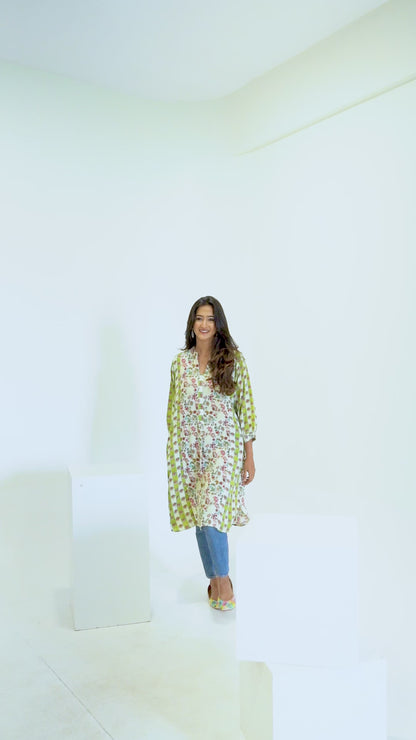 Ivory Green Chintz Long Tunic