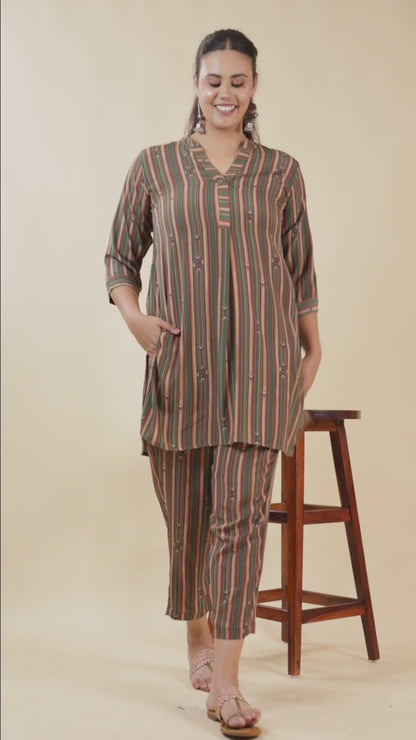 Olive Liner Stripes coord Set
