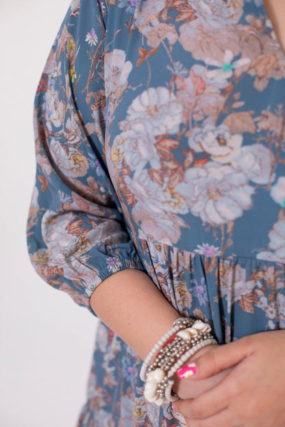 Taupe Grey Flower Layered Dress