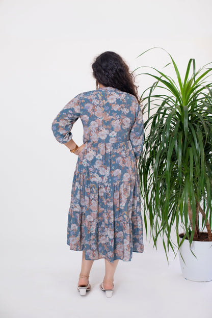 Taupe Grey Flower Layered Dress