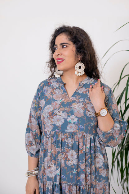 Taupe Grey Flower Layered Dress