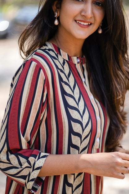 Red & Beige Vertical Print Co-ord Set
