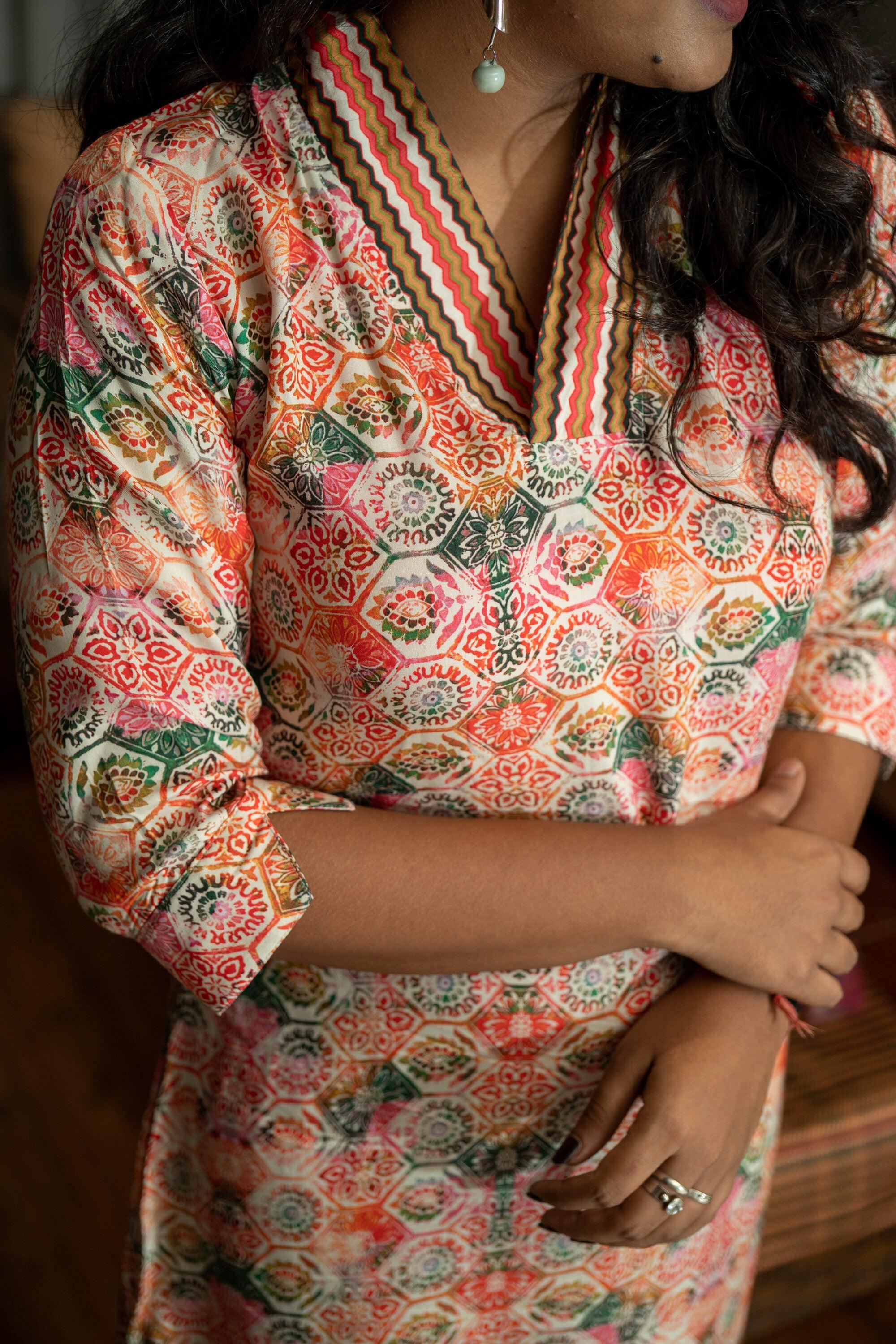 Beige Printed Shift Dress - Jeeaayanu Fashion