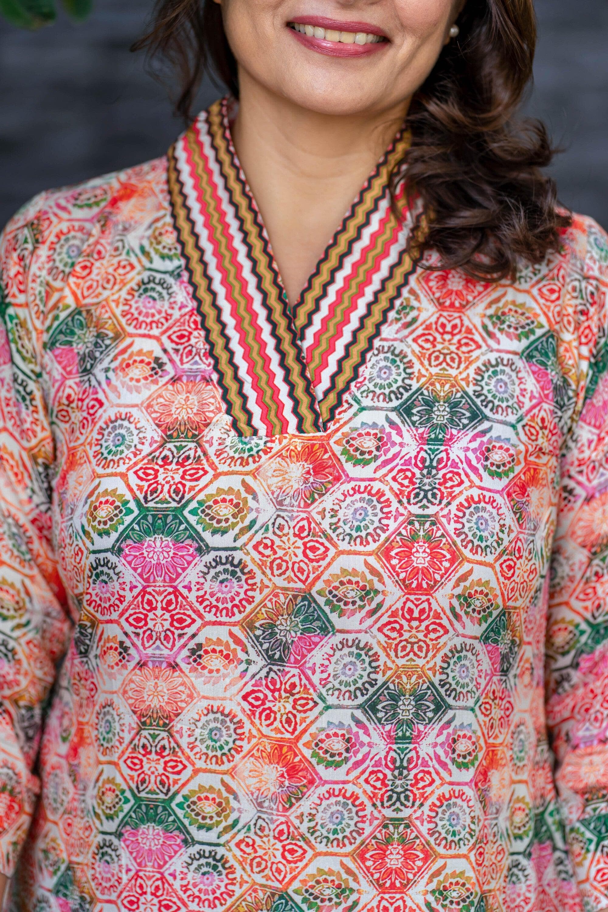 beige-printed-shift-dress