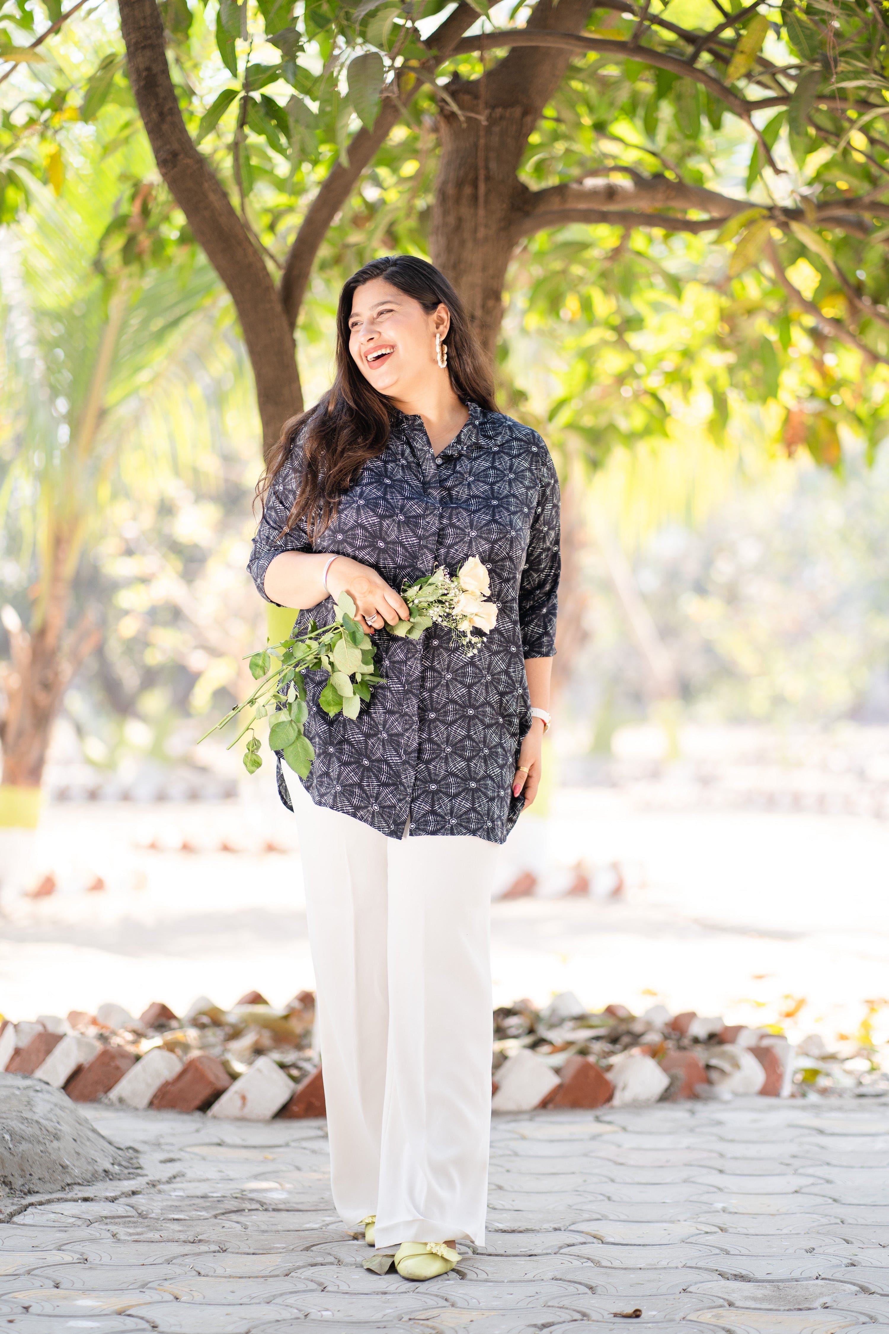 Black & White Geometric Tunic Shirt - Jeeaayanu Fashion