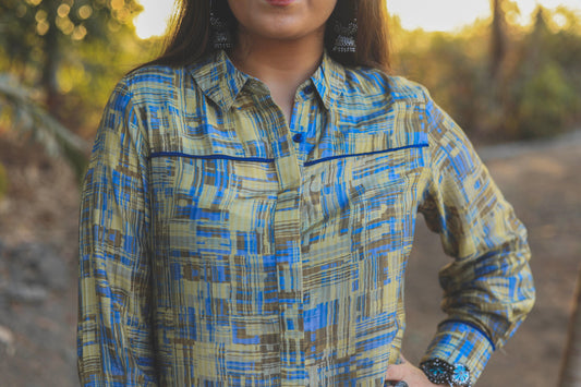 Blue and pista color abstract digital print smart tunic dress - Jeeaayanu Fashion