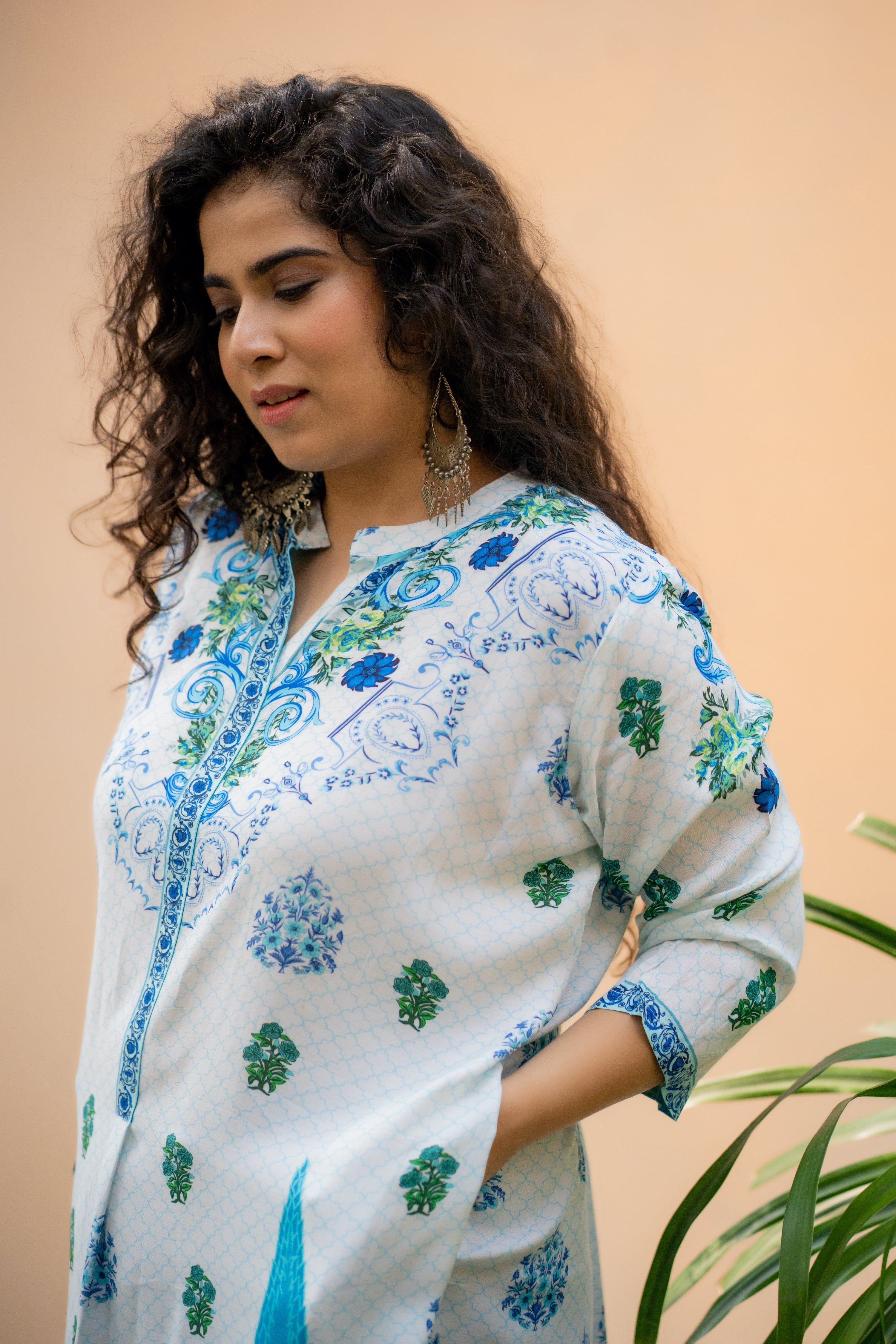 Blue and White Pocket Kurta