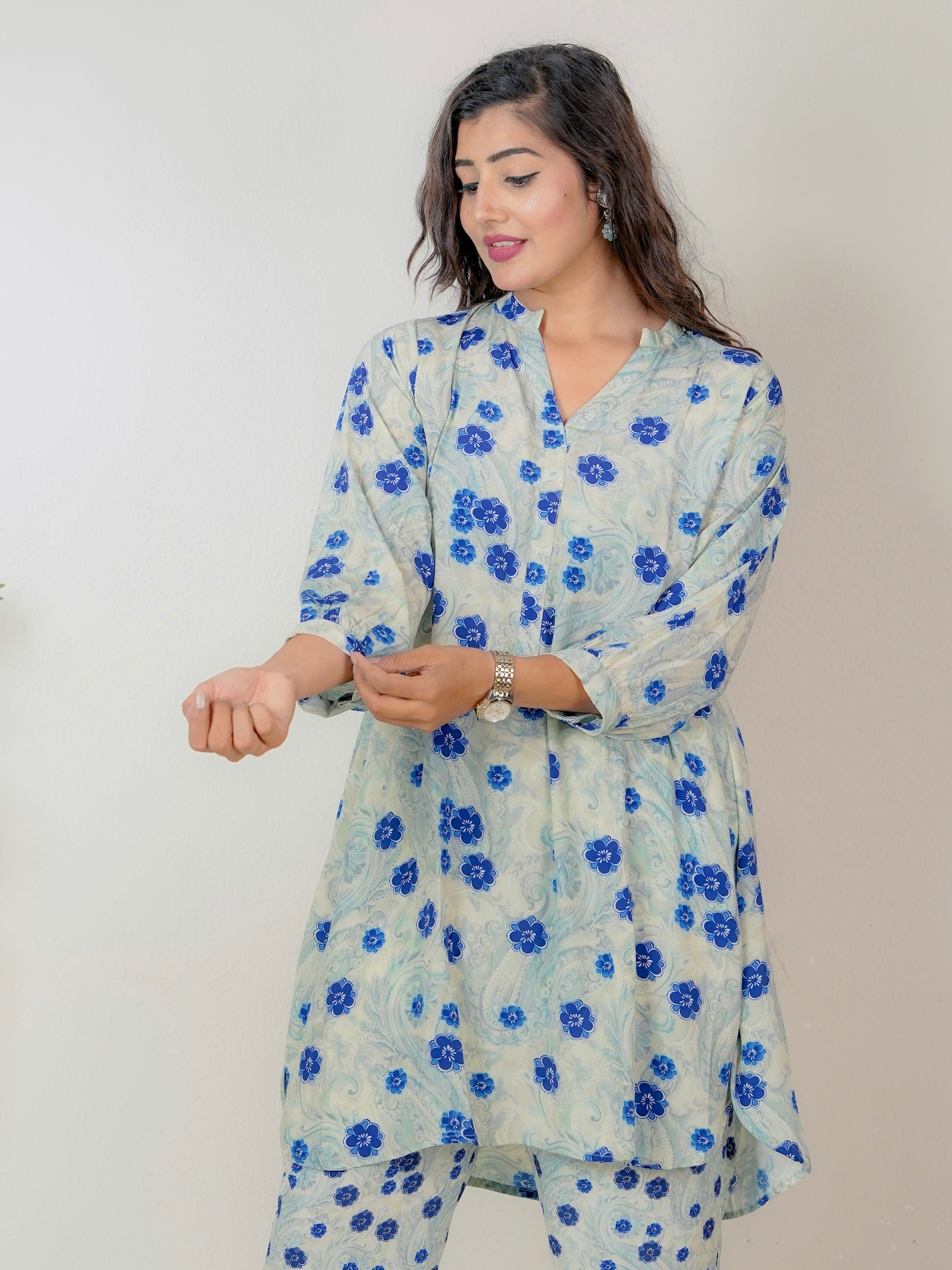 Blue Bloom Coord Set - Jeeaayanu Fashion