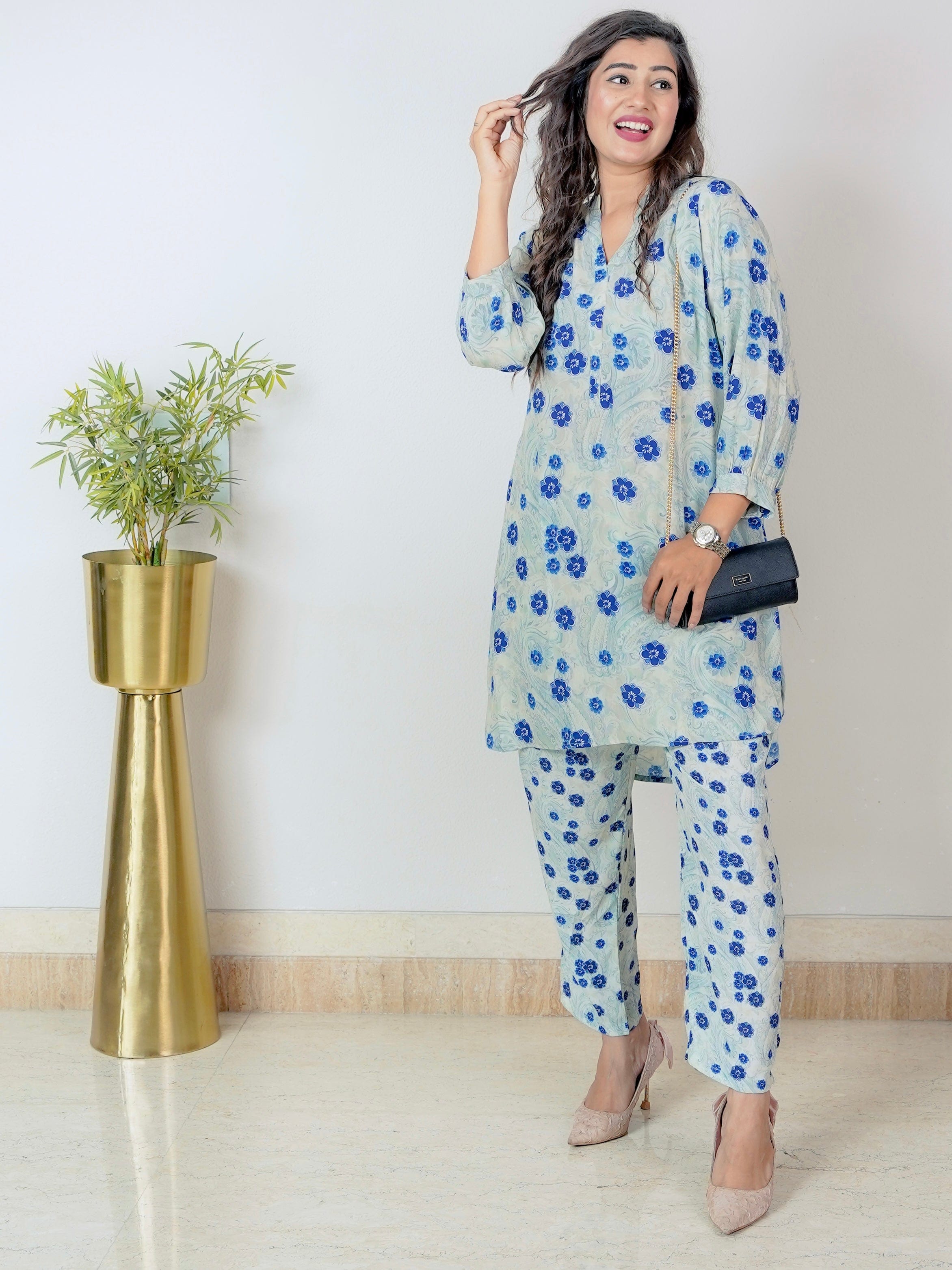 Blue Bloom Coord Set - Jeeaayanu Fashion