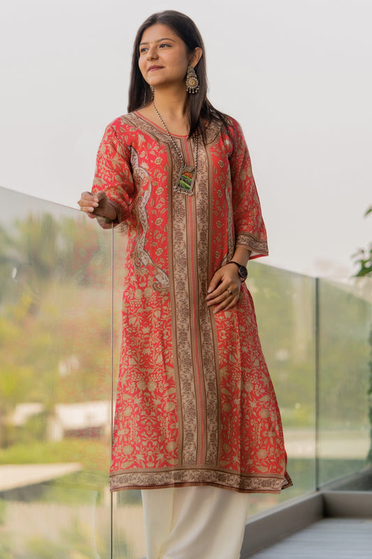 Coral Pink Kurta - Jeeaayanu Fashion