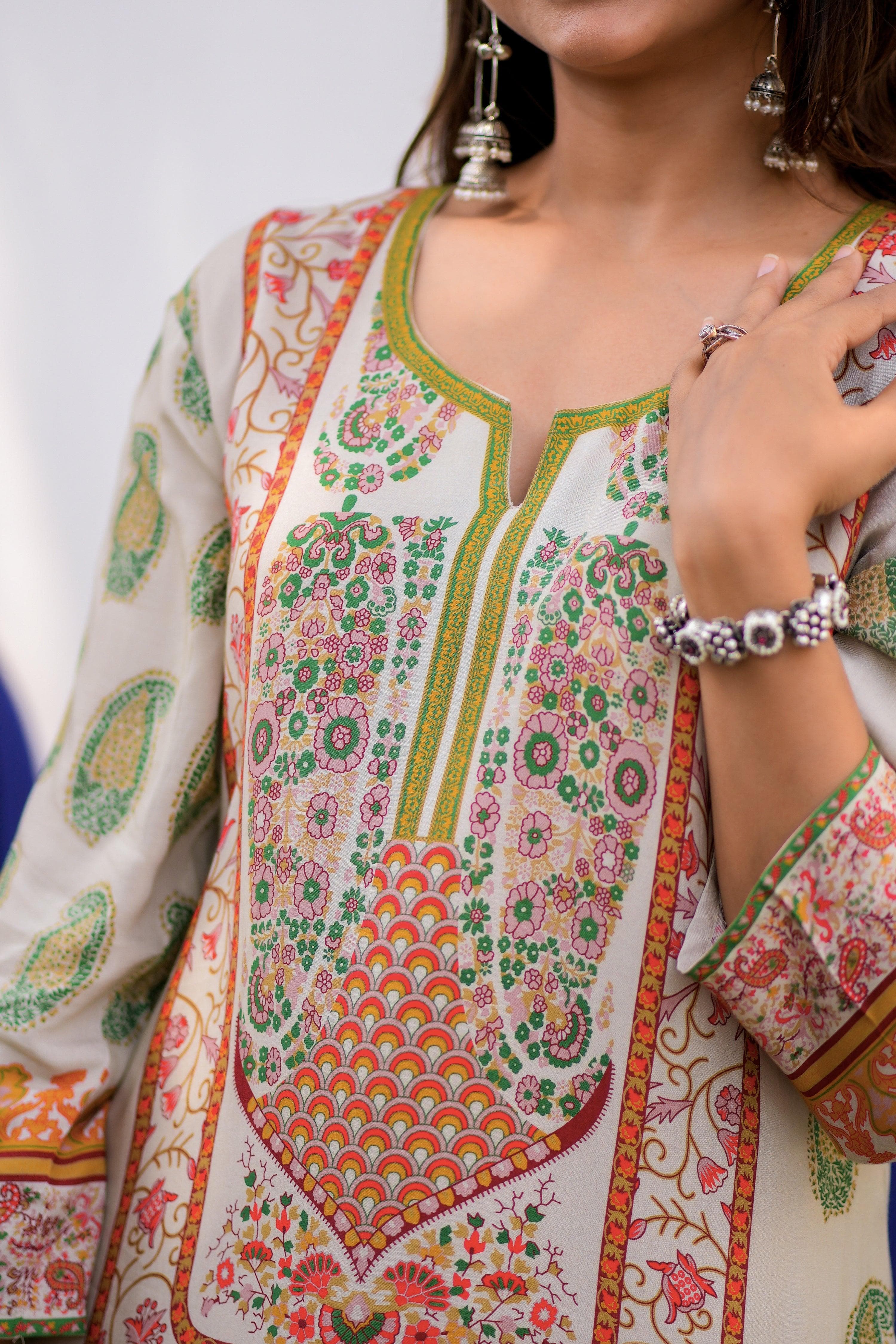 Cream Moss Kurta - Jeeaayanu Fashion