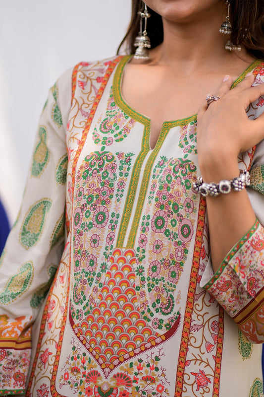 Cream Moss Kurta - Jeeaayanu Fashion