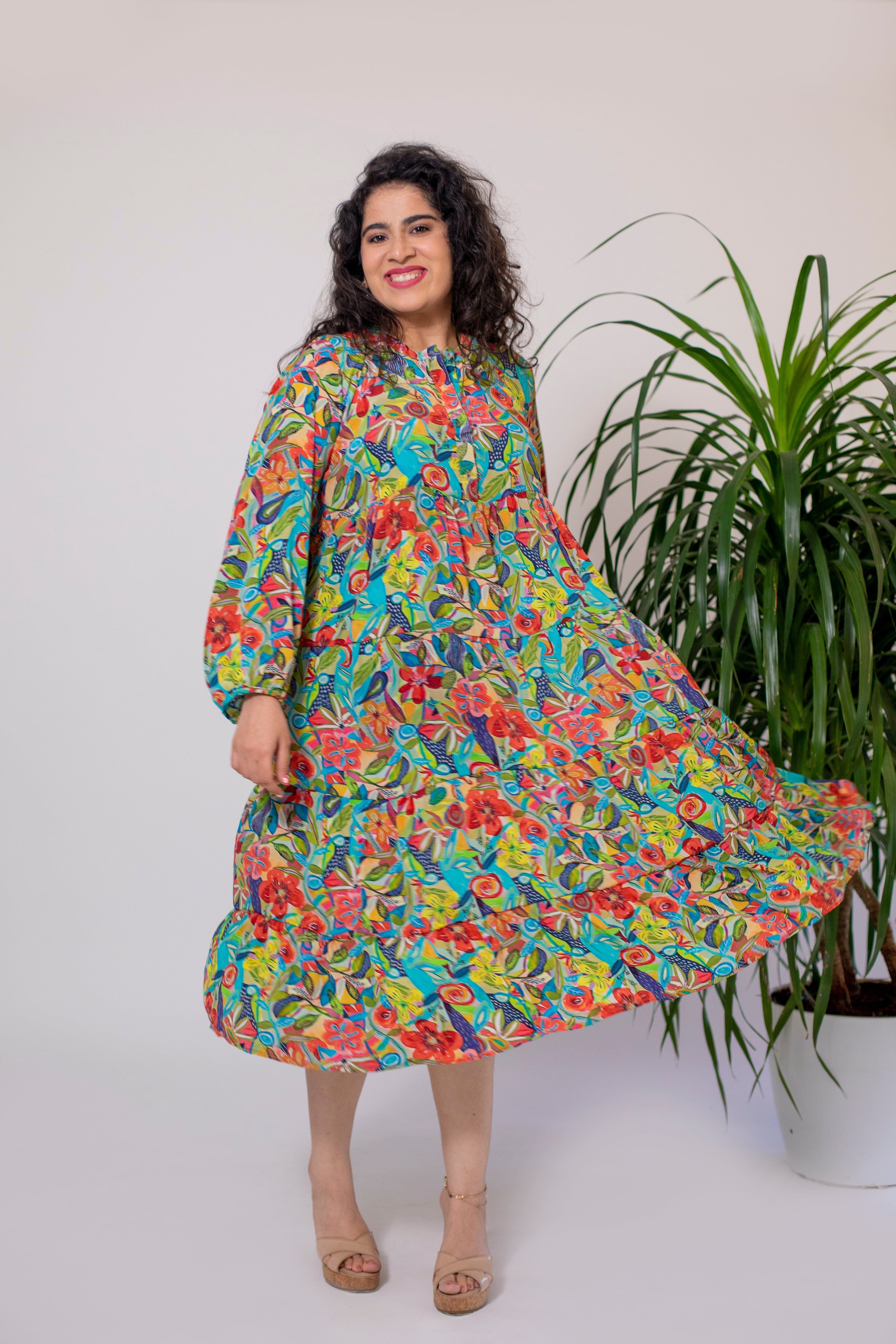 Floral Fusion Layered Dress - Jeeaayanu Fashion