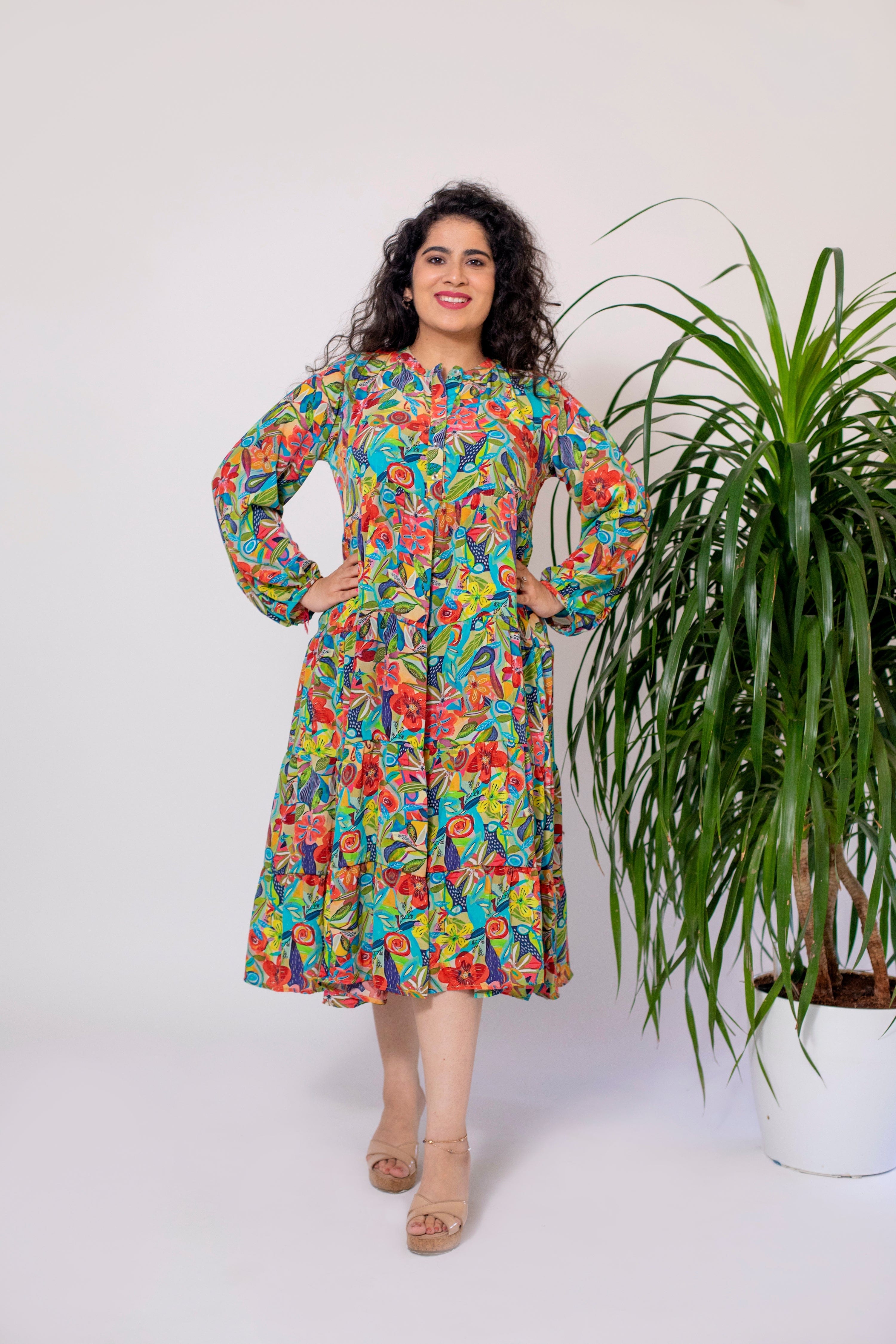 Floral Fusion Layered Dress - Jeeaayanu Fashion