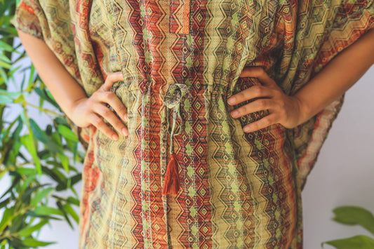 Green Digital Printed Kaftan - Jeeaayanu Fashion