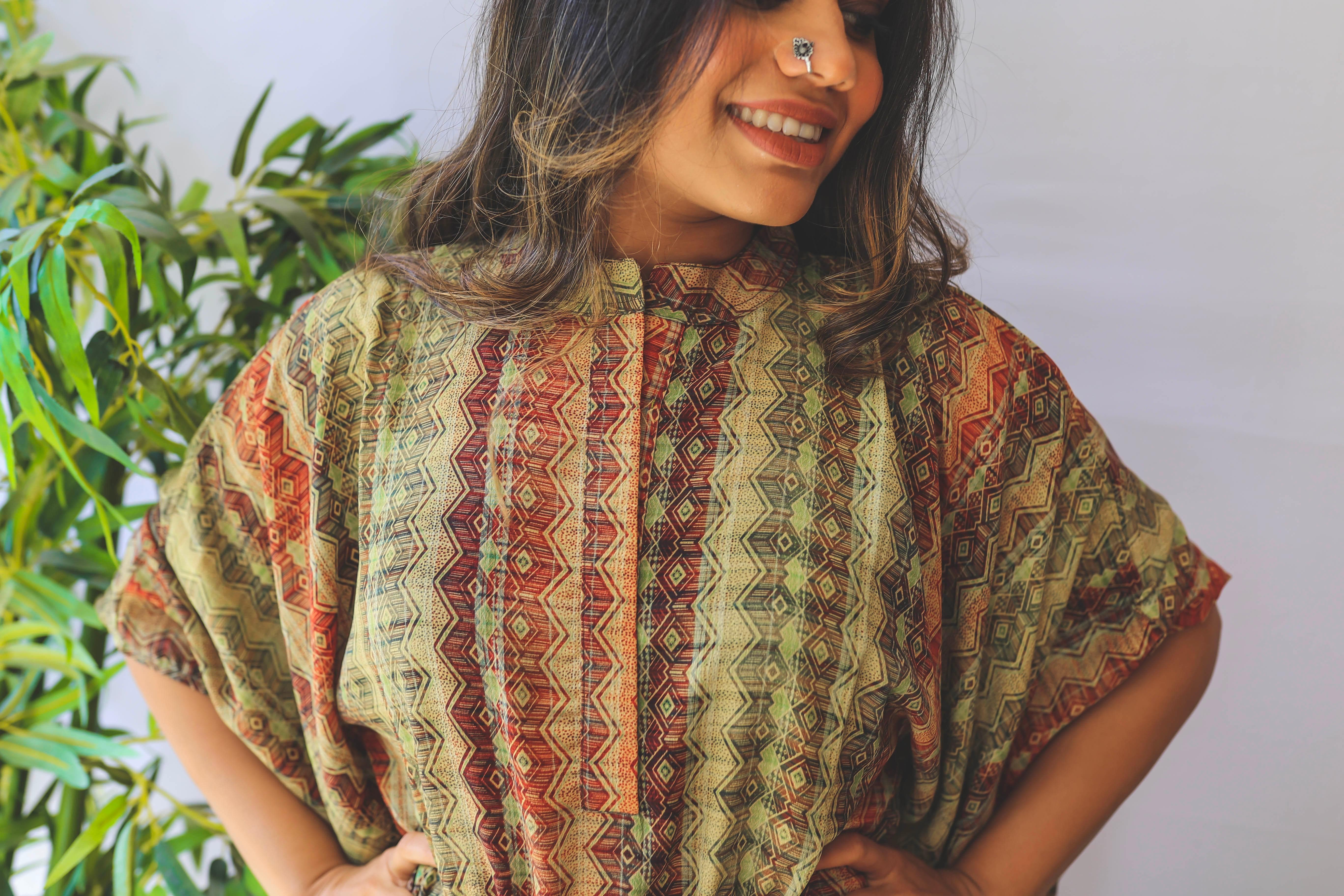 Green Digital Printed Kaftan - Jeeaayanu Fashion