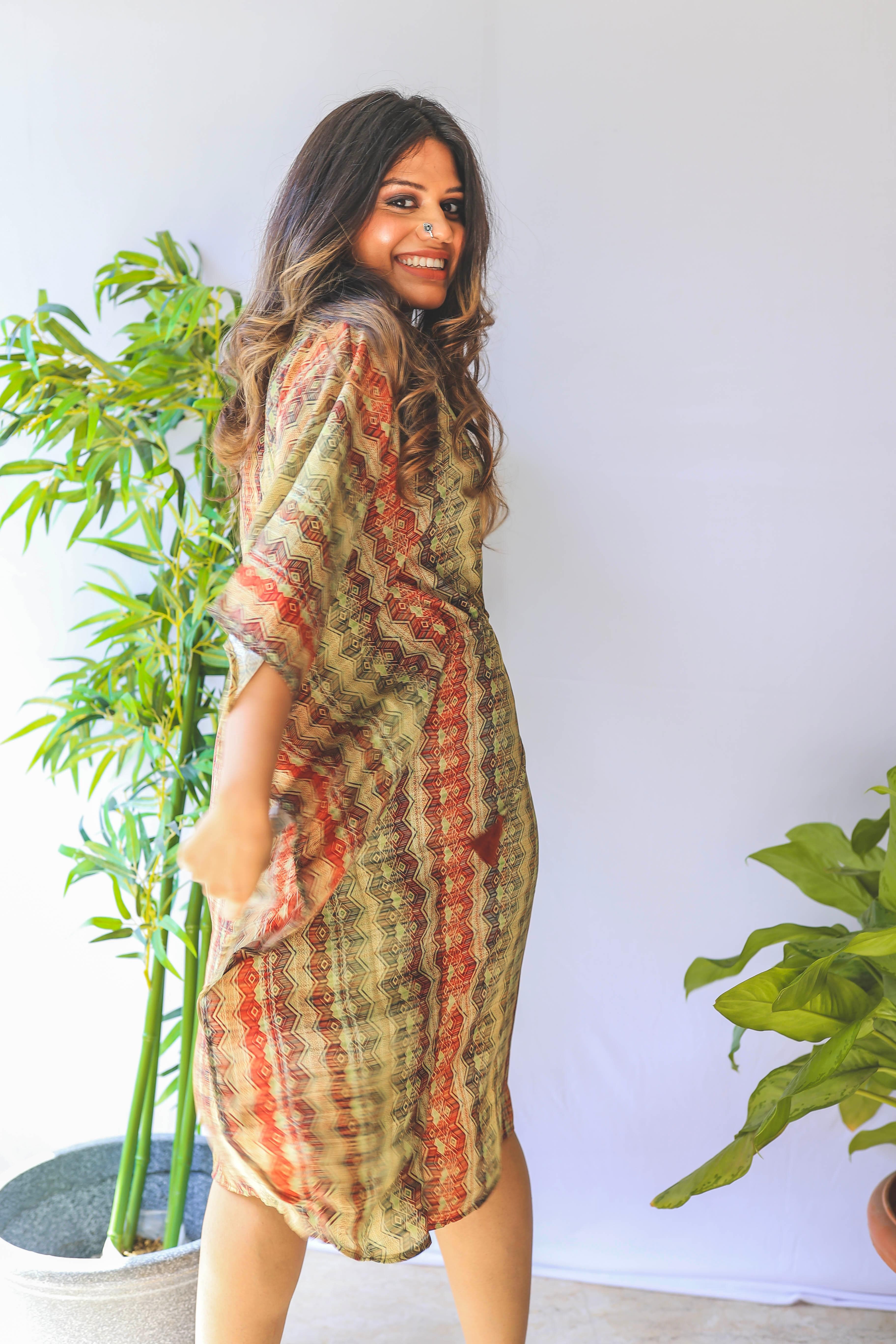 Green Digital Printed Kaftan - Jeeaayanu Fashion
