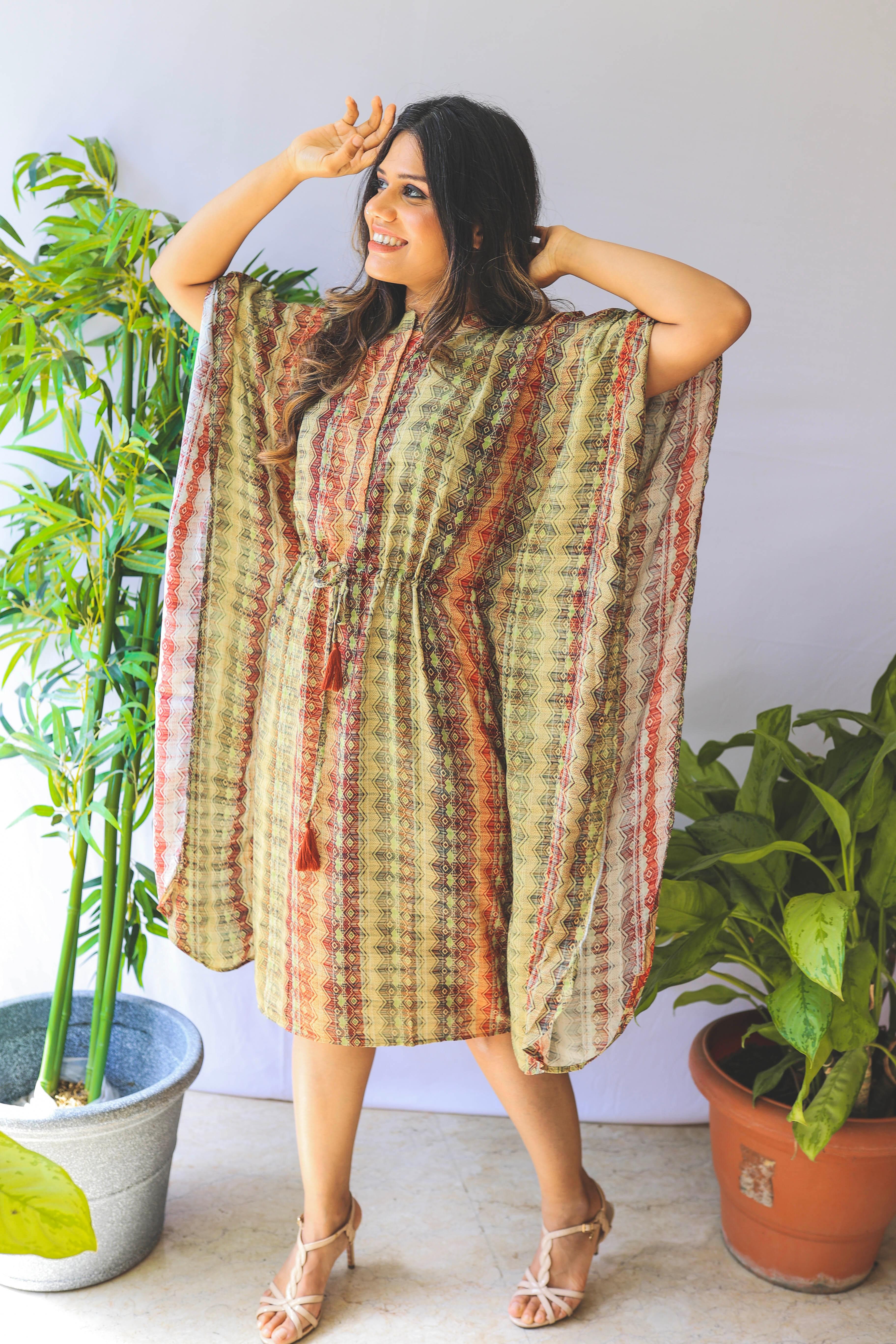 Green Digital Printed Kaftan - Jeeaayanu Fashion