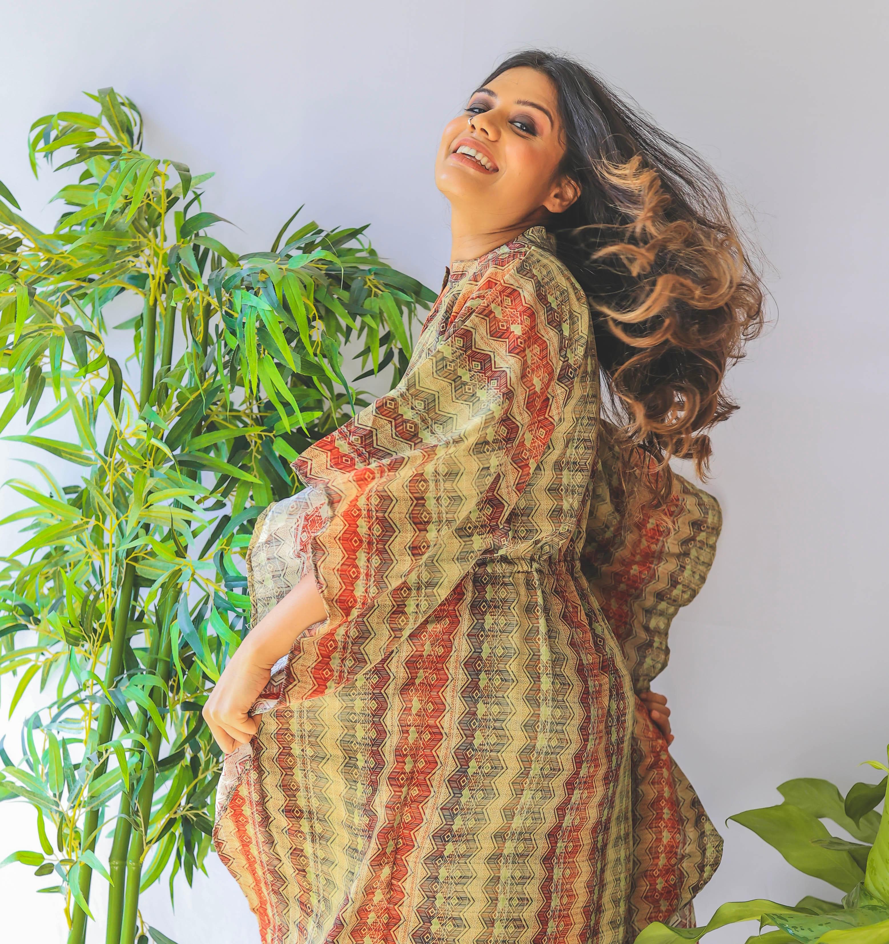 Green Digital Printed Kaftan - Jeeaayanu Fashion