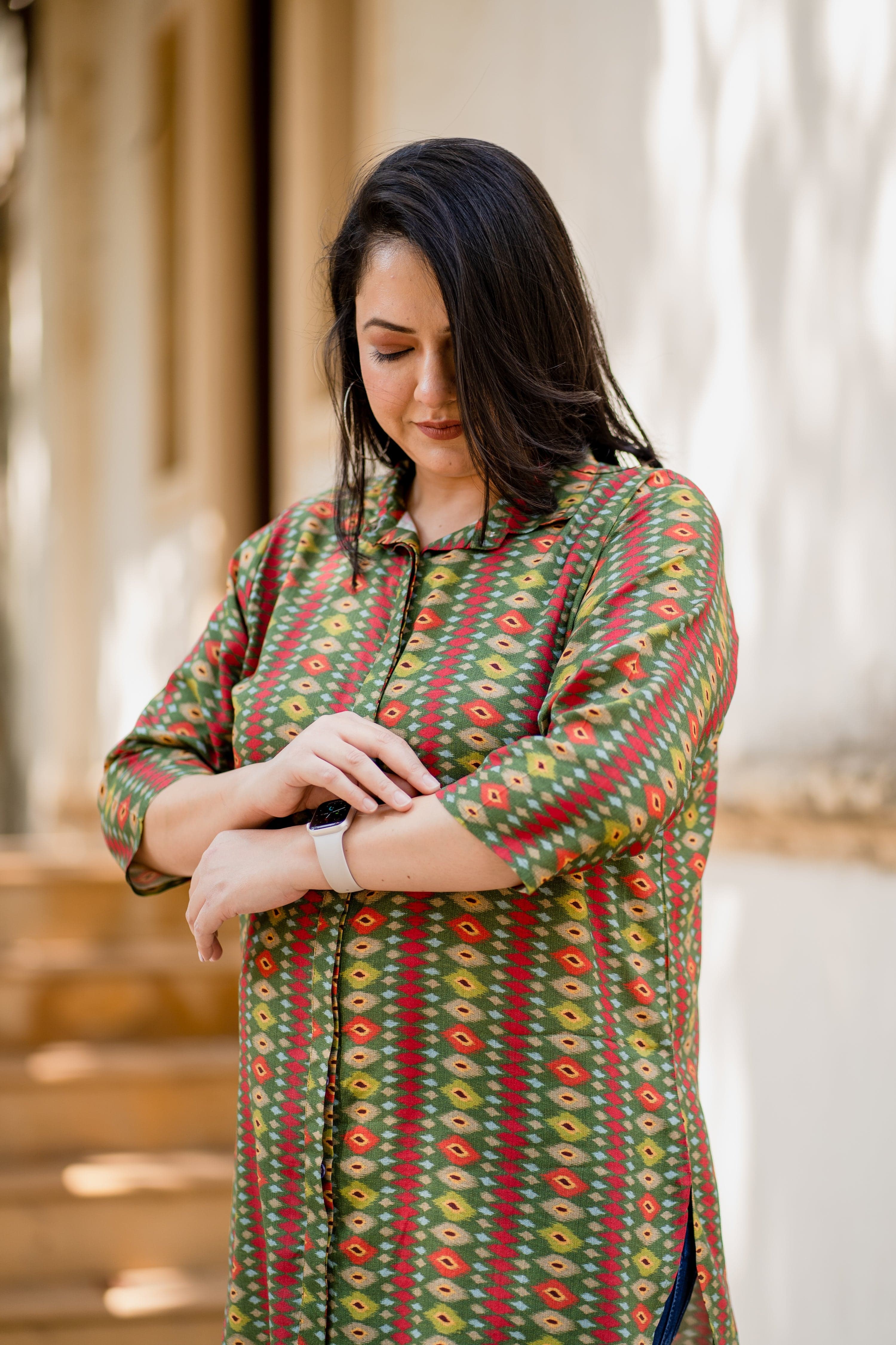 Green Ikkat Tunic - Jeeaayanu Fashion