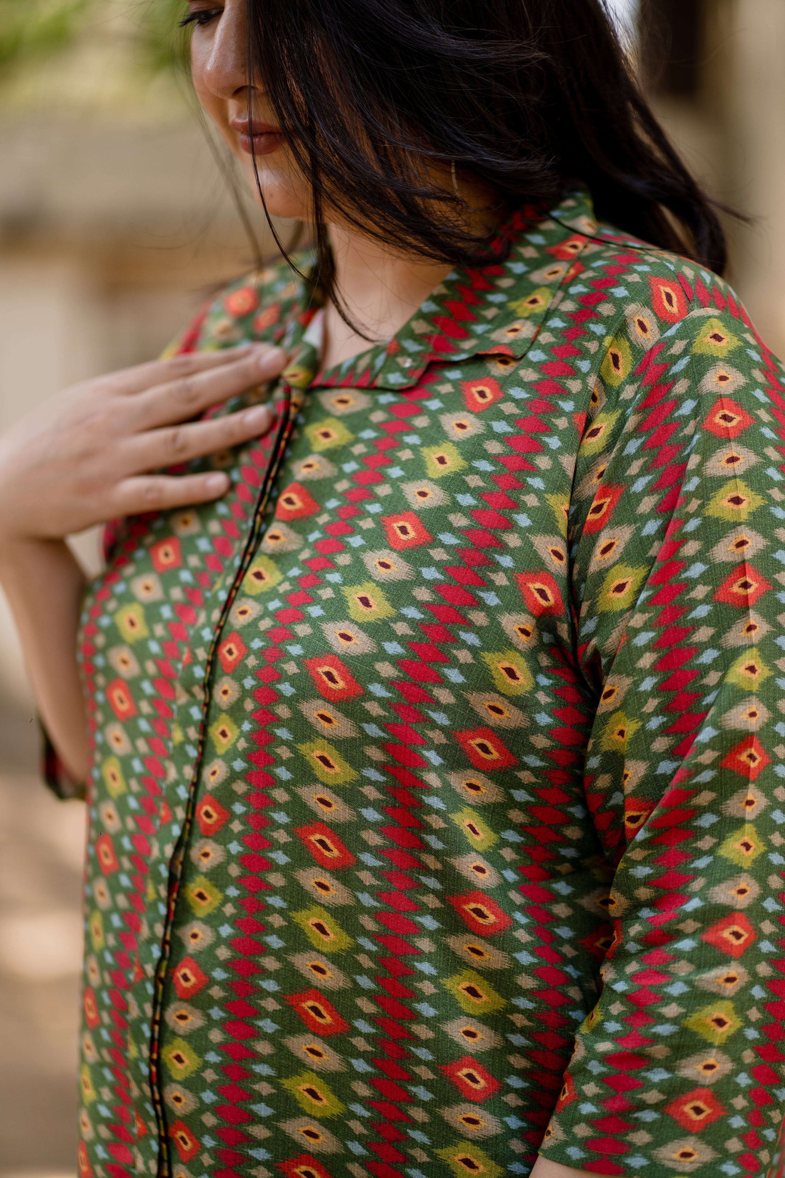 Green Ikkat Tunic - Jeeaayanu Fashion