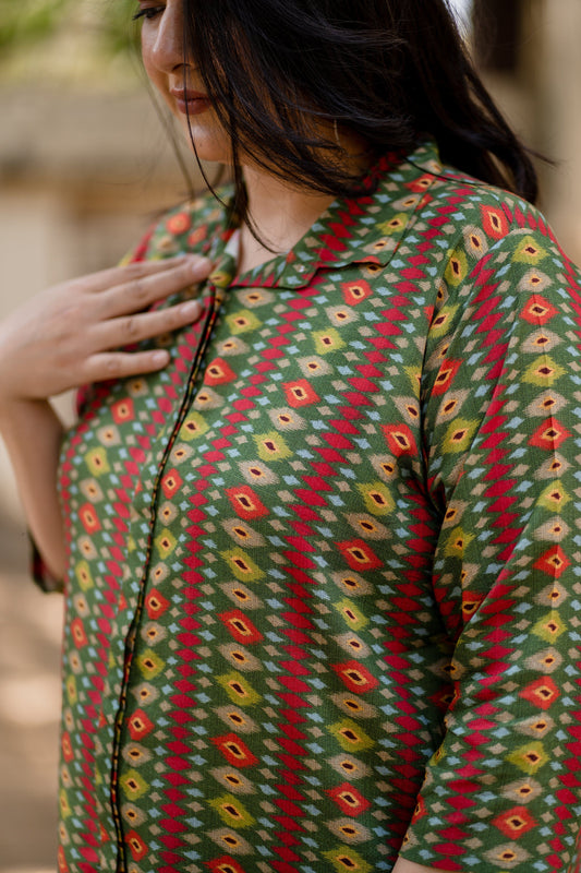 Green Ikkat Tunic - Jeeaayanu Fashion