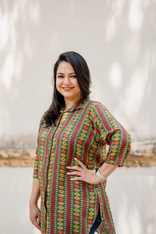 Green Ikkat Tunic - Jeeaayanu Fashion