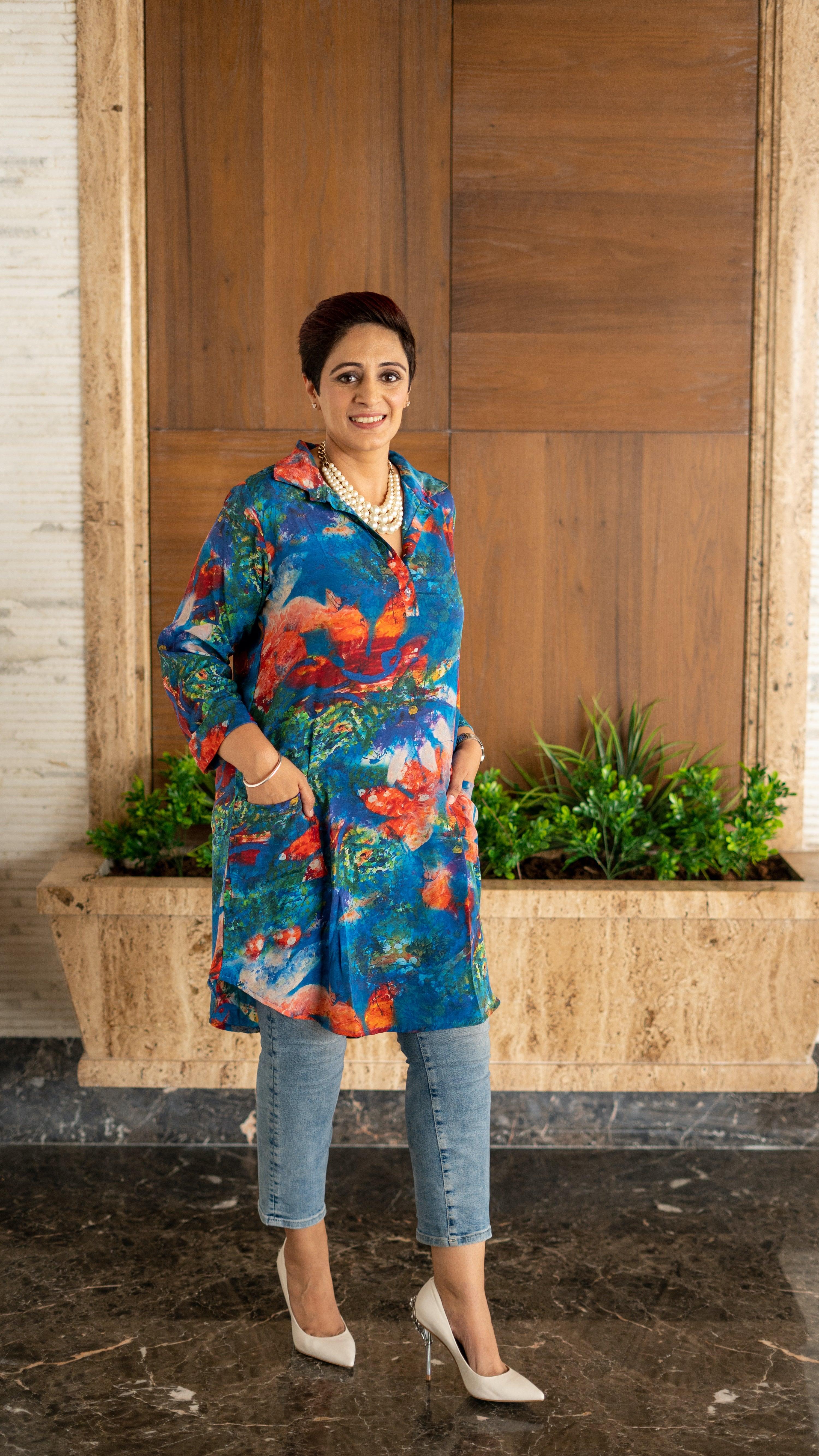 Hawaiian Blue Tunic - Jeeaayanu Fashion