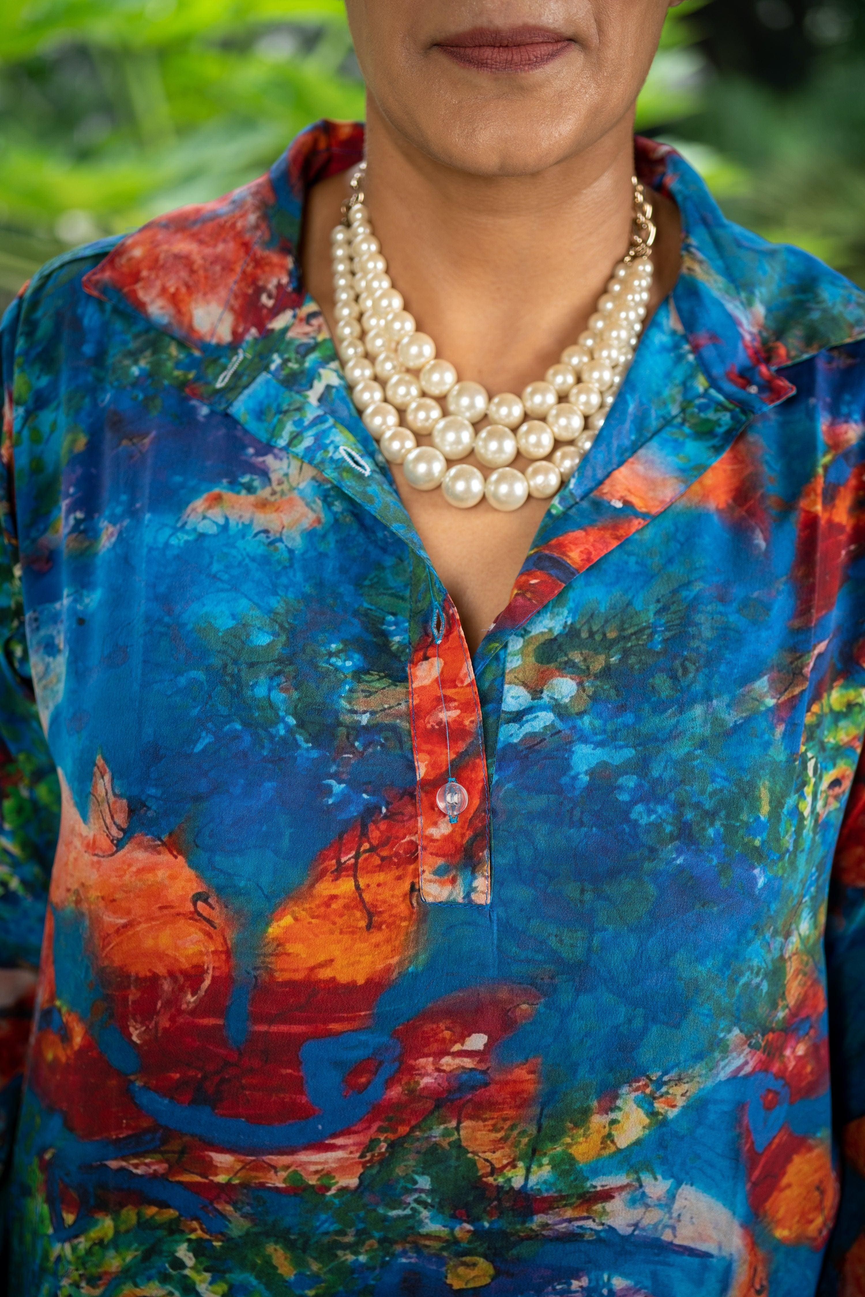 Hawaiian Blue Tunic - Jeeaayanu Fashion