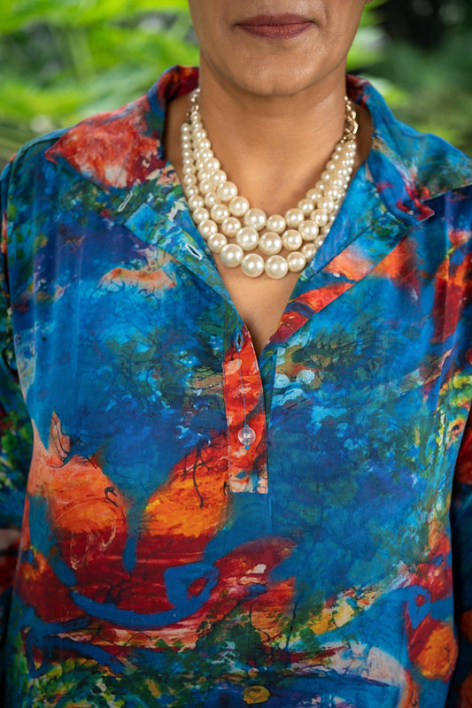 Hawaiian Blue Tunic - Jeeaayanu Fashion