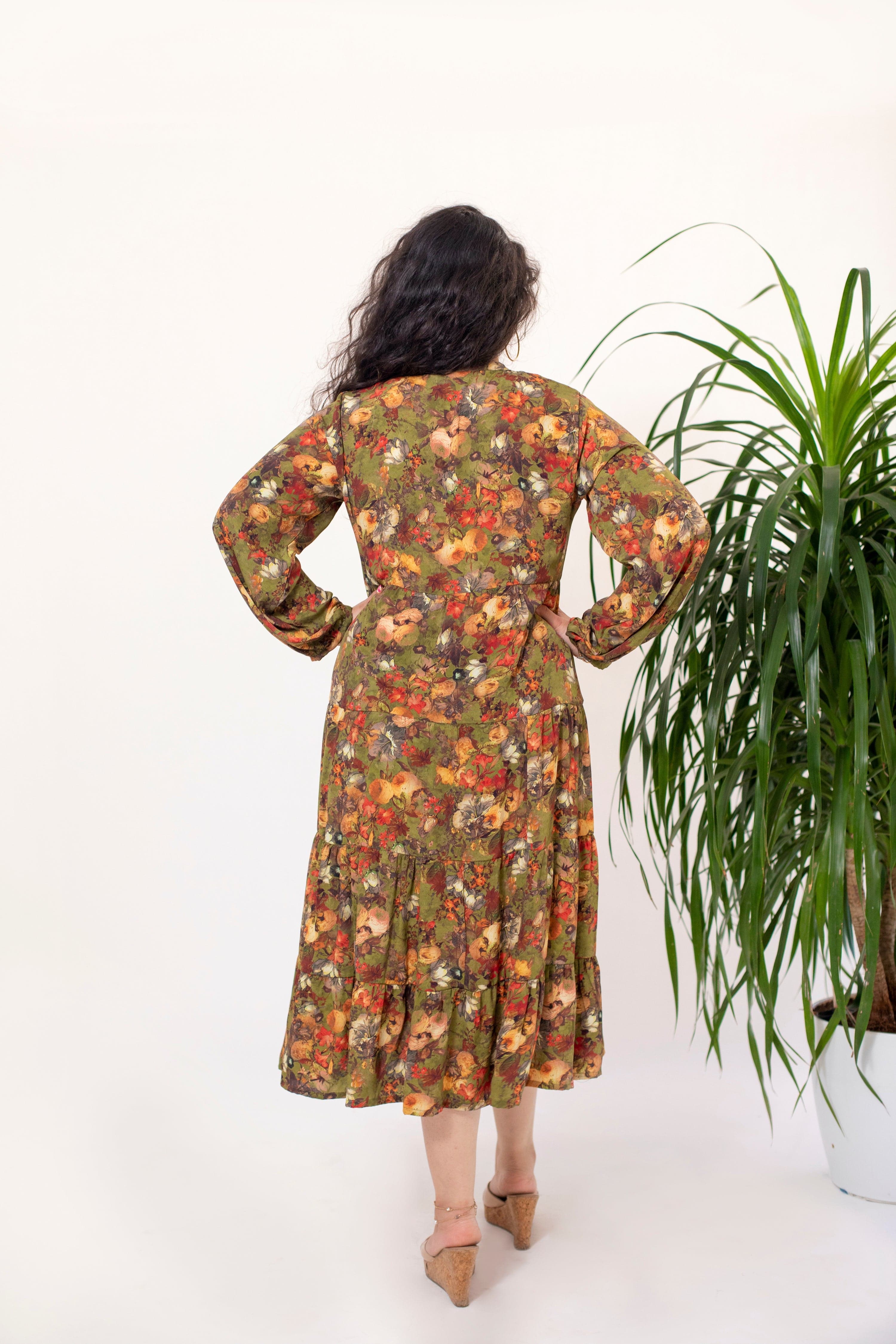 Olive Bloom Layered Dress ur - Jeeaayanu Fashion