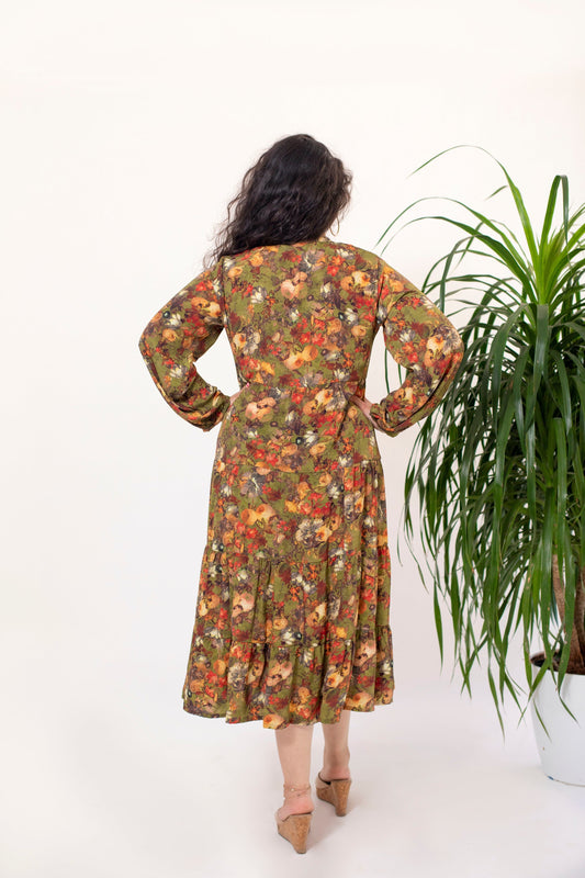 Olive Bloom Layered Dress ur - Jeeaayanu Fashion