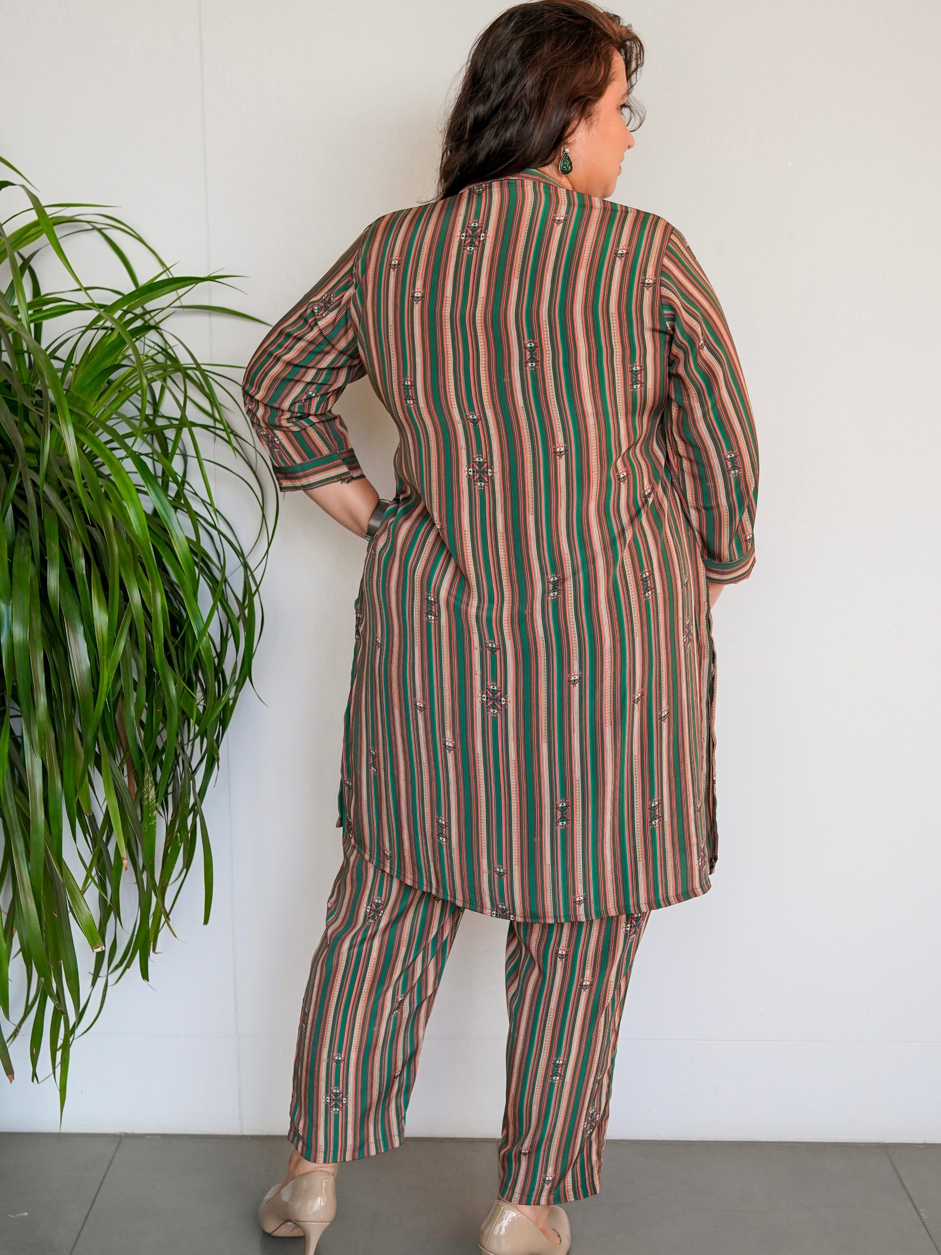 Olive Liner Stripes coord Set - Jeeaayanu Fashion