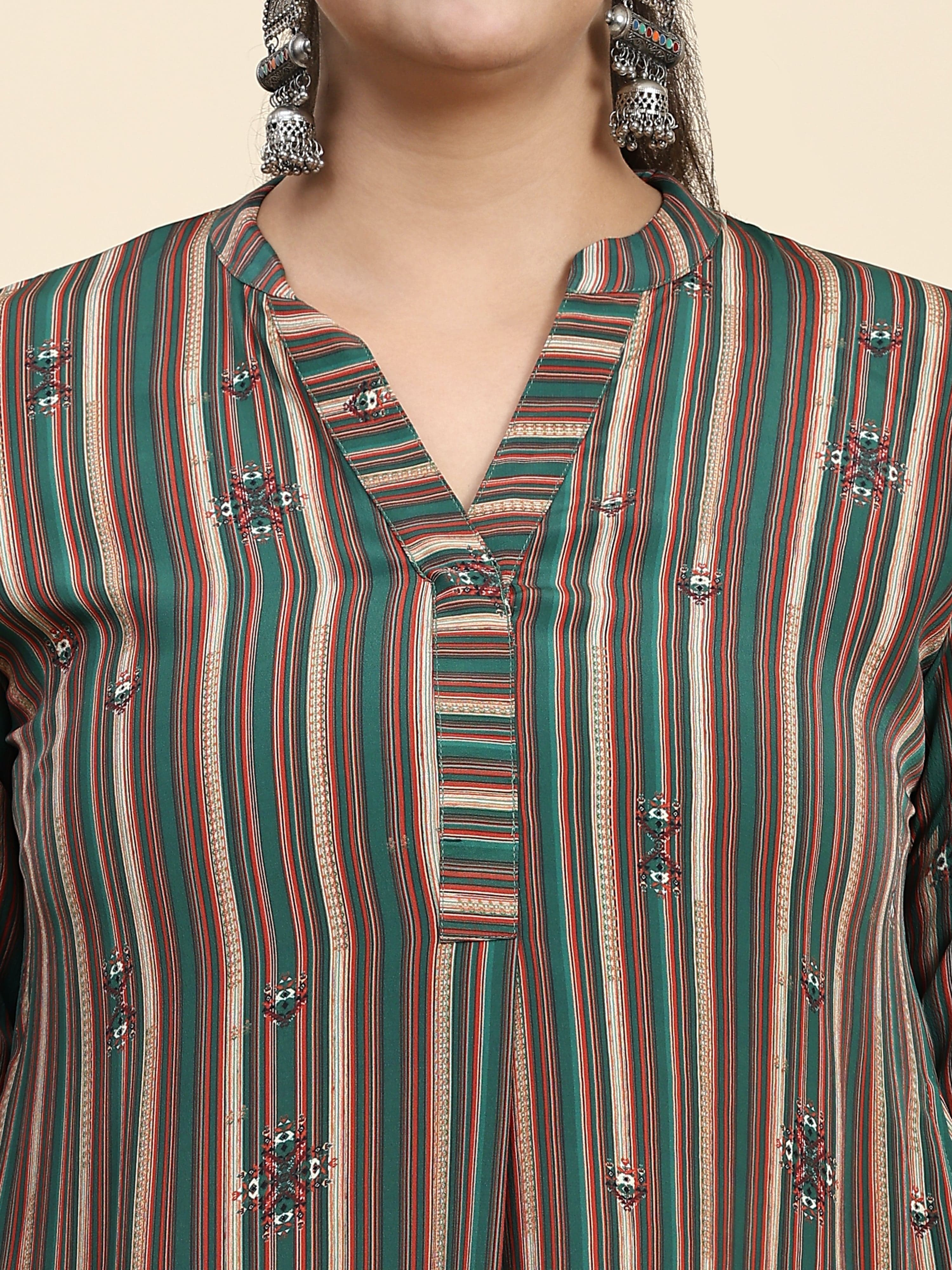 Olive Liner Stripes coord Set - Jeeaayanu Fashion