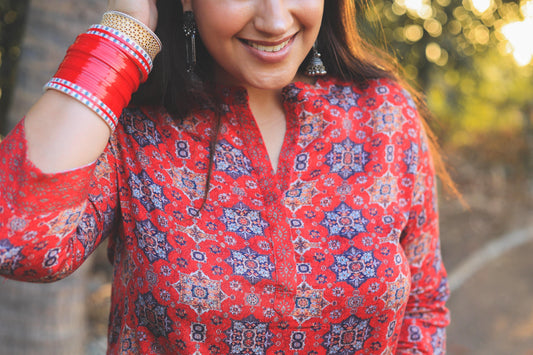 Red Bohemian Digital Printed Short Kurta cum Tunic - Jeeaayanu Fashion