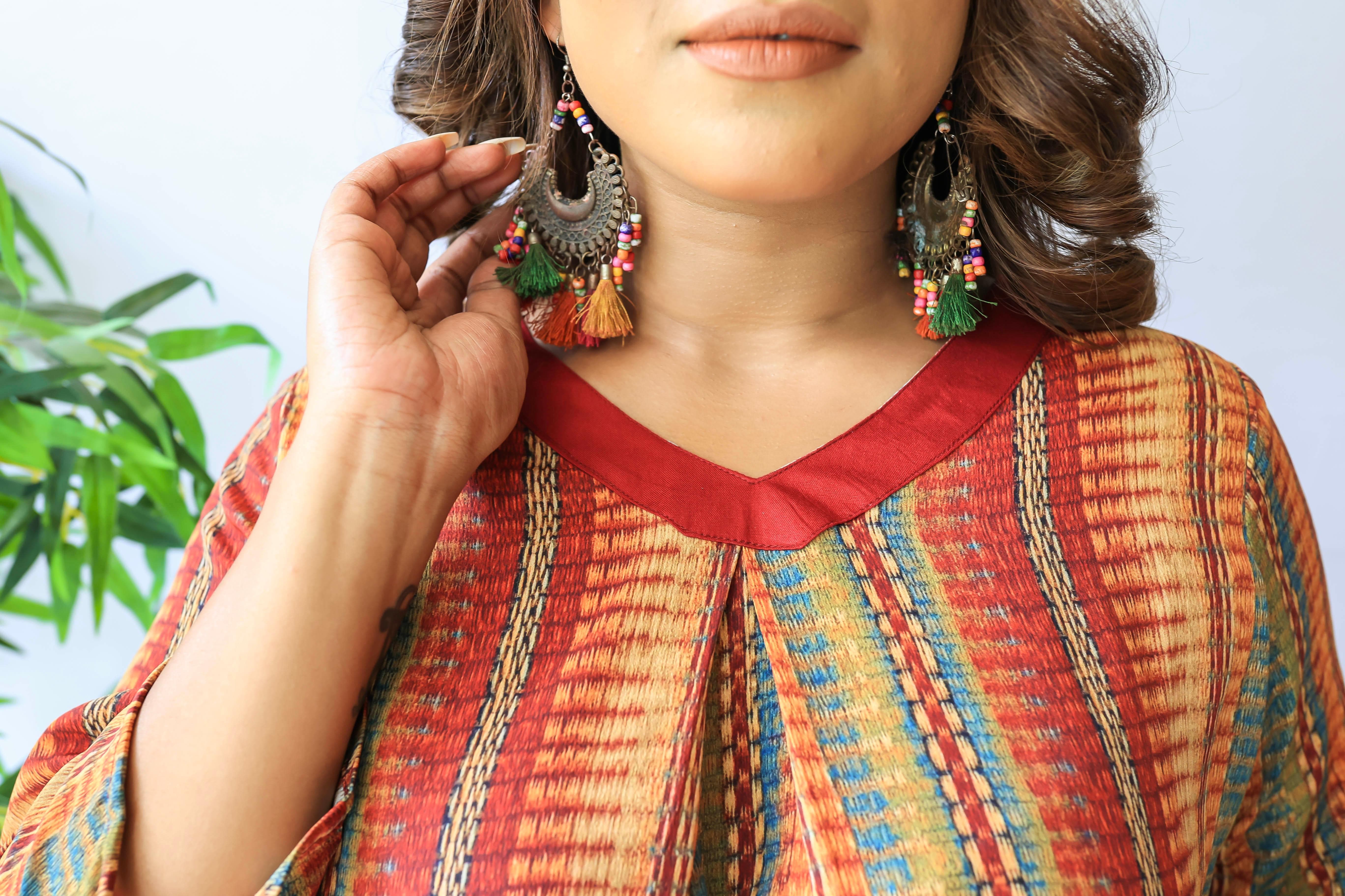 Red Causal V Neck Top - Jeeaayanu Fashion