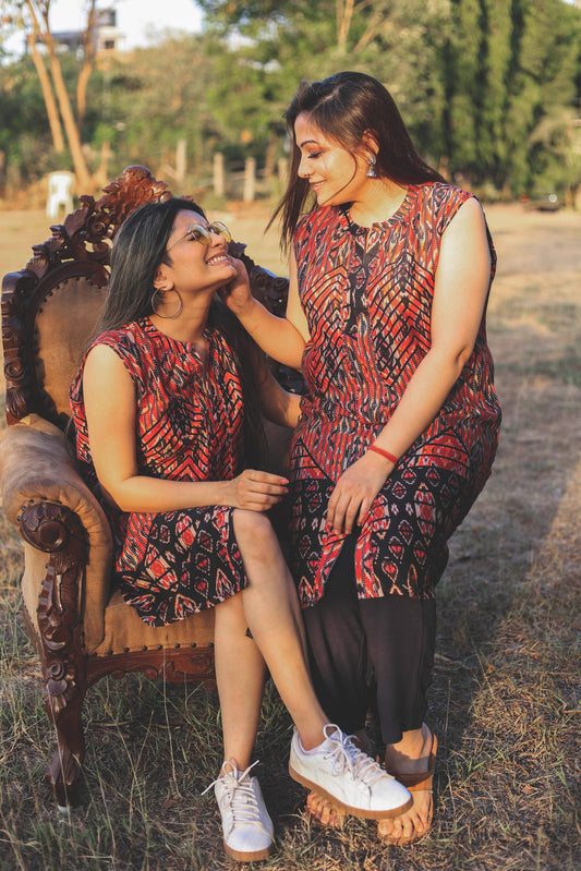 Red Geomentric Print Tunic Dress - Jeeaayanu Fashion