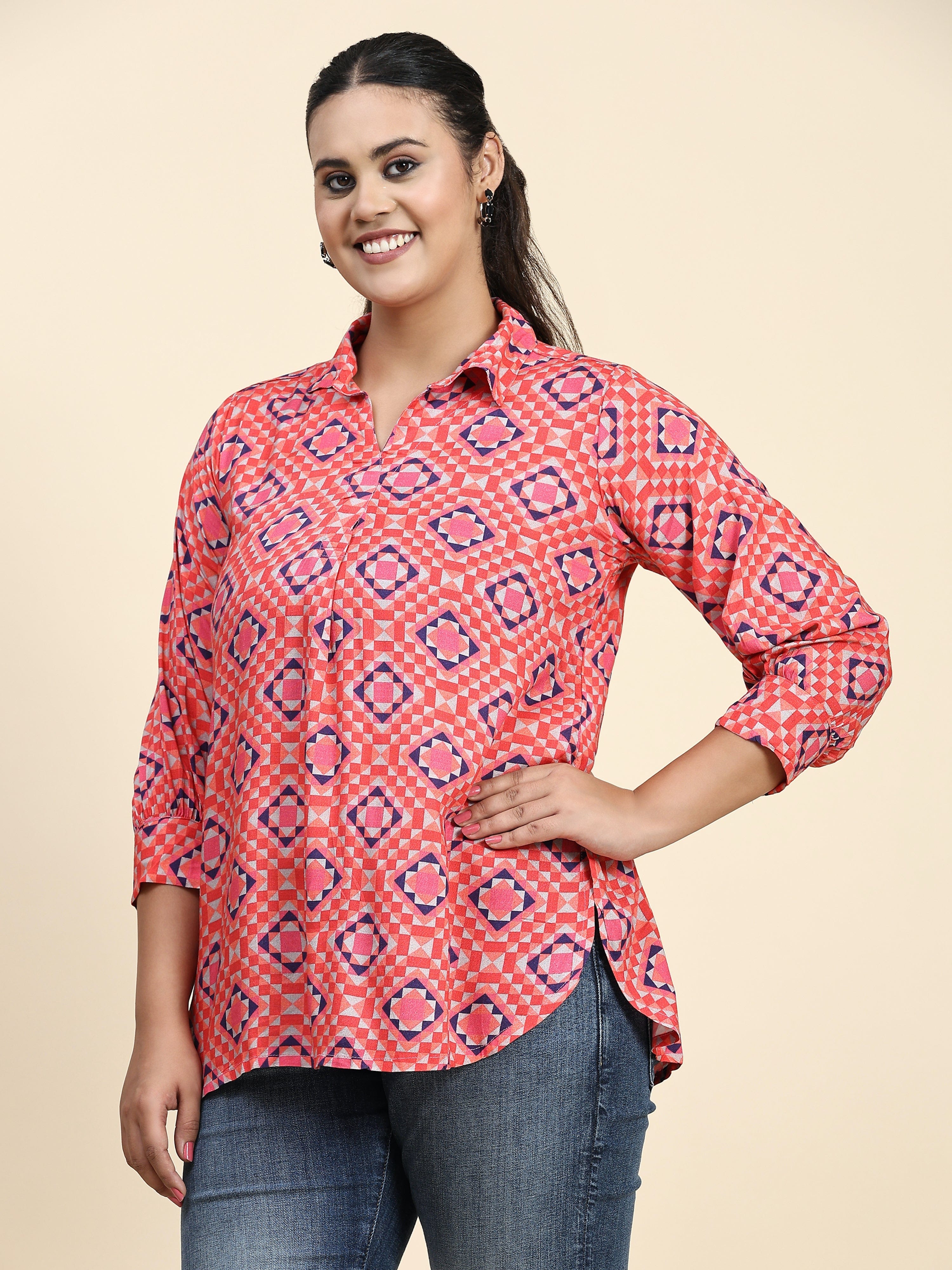 Rosy Geometric Elegance - Jeeaayanu Fashion