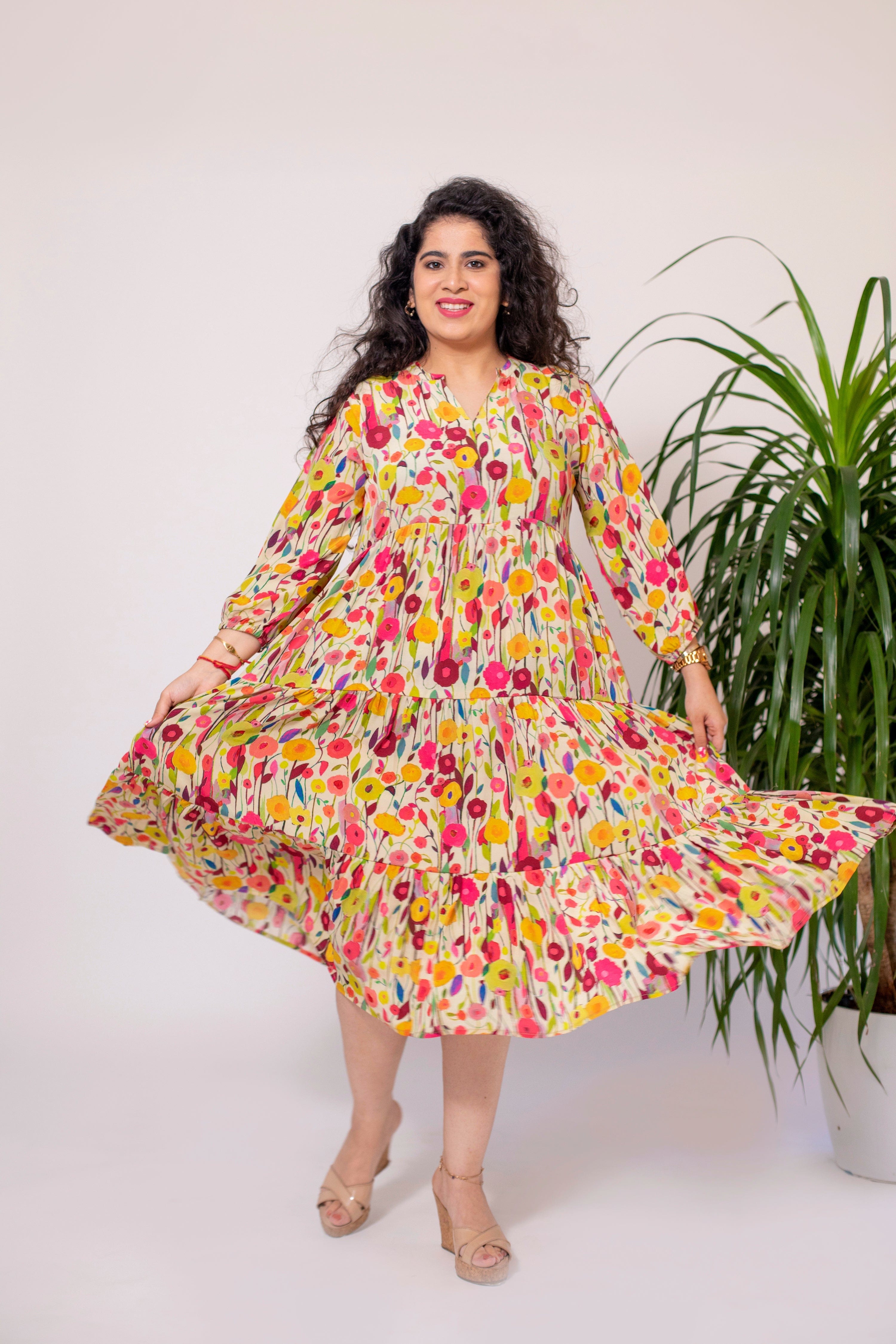 Sand Dune Daisy Layered Dress - Jeeaayanu Fashion