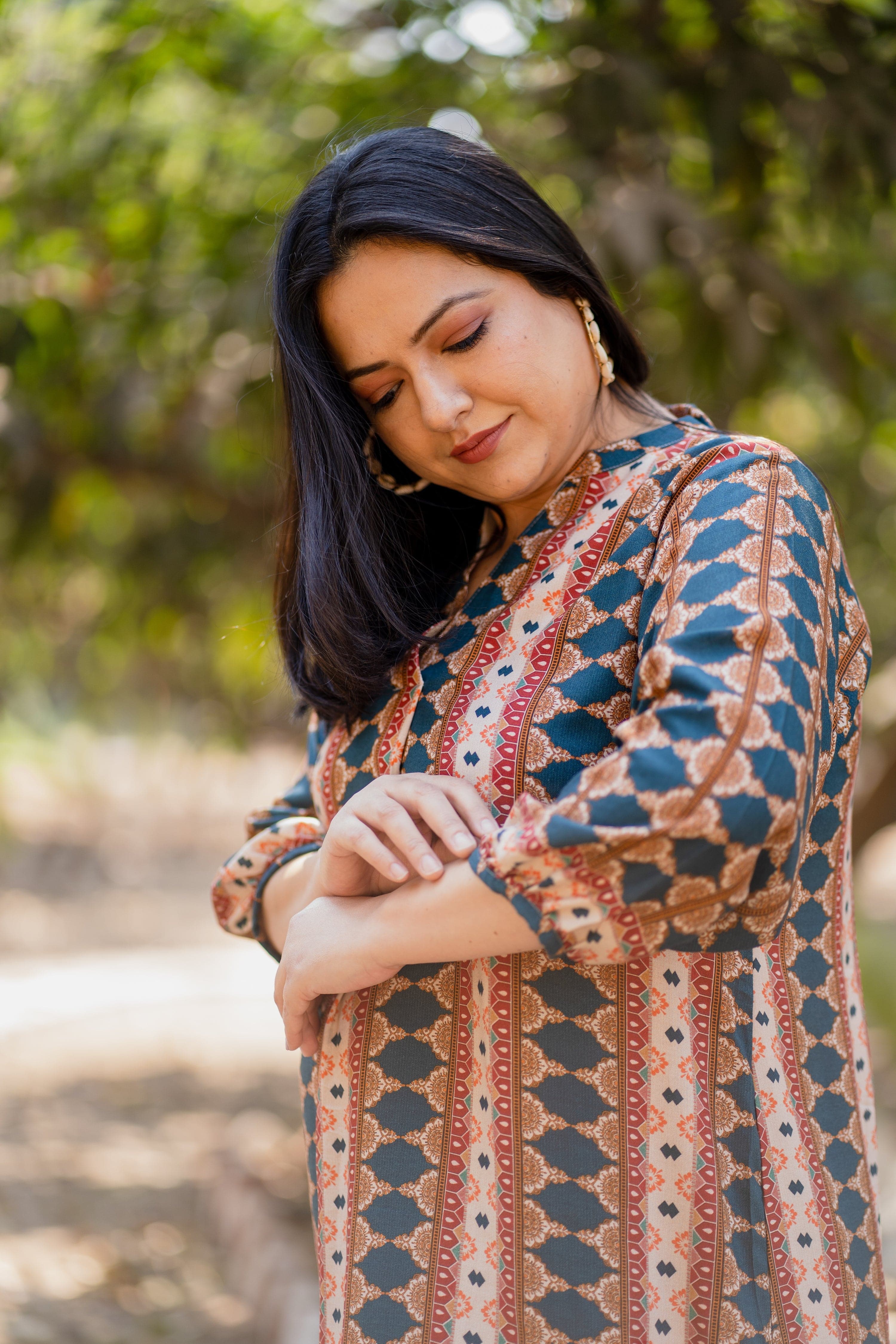 Teal Retro tunic Dress - Jeeaayanu Fashion