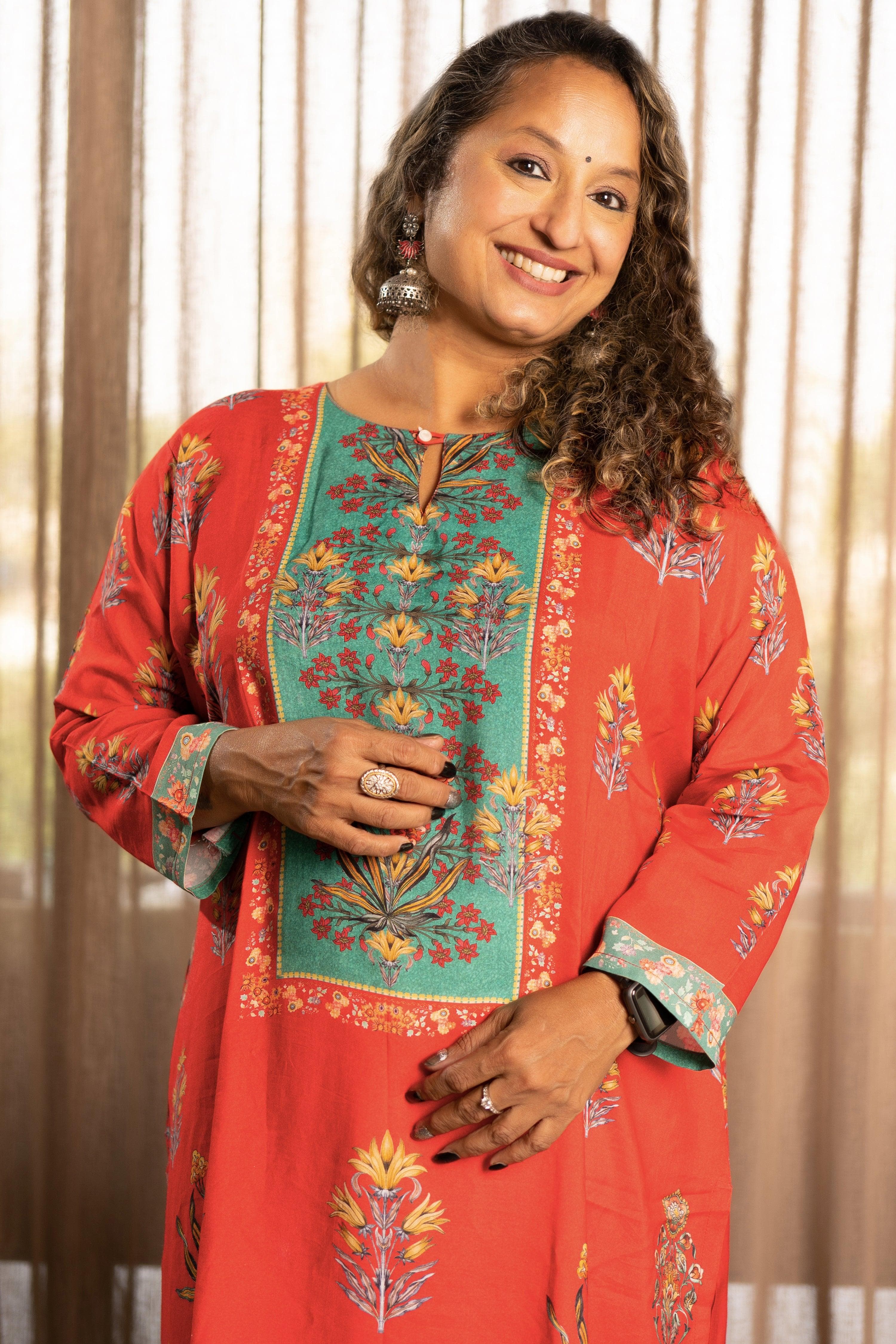 Tomato Red Kurta - Jeeaayanu Fashion