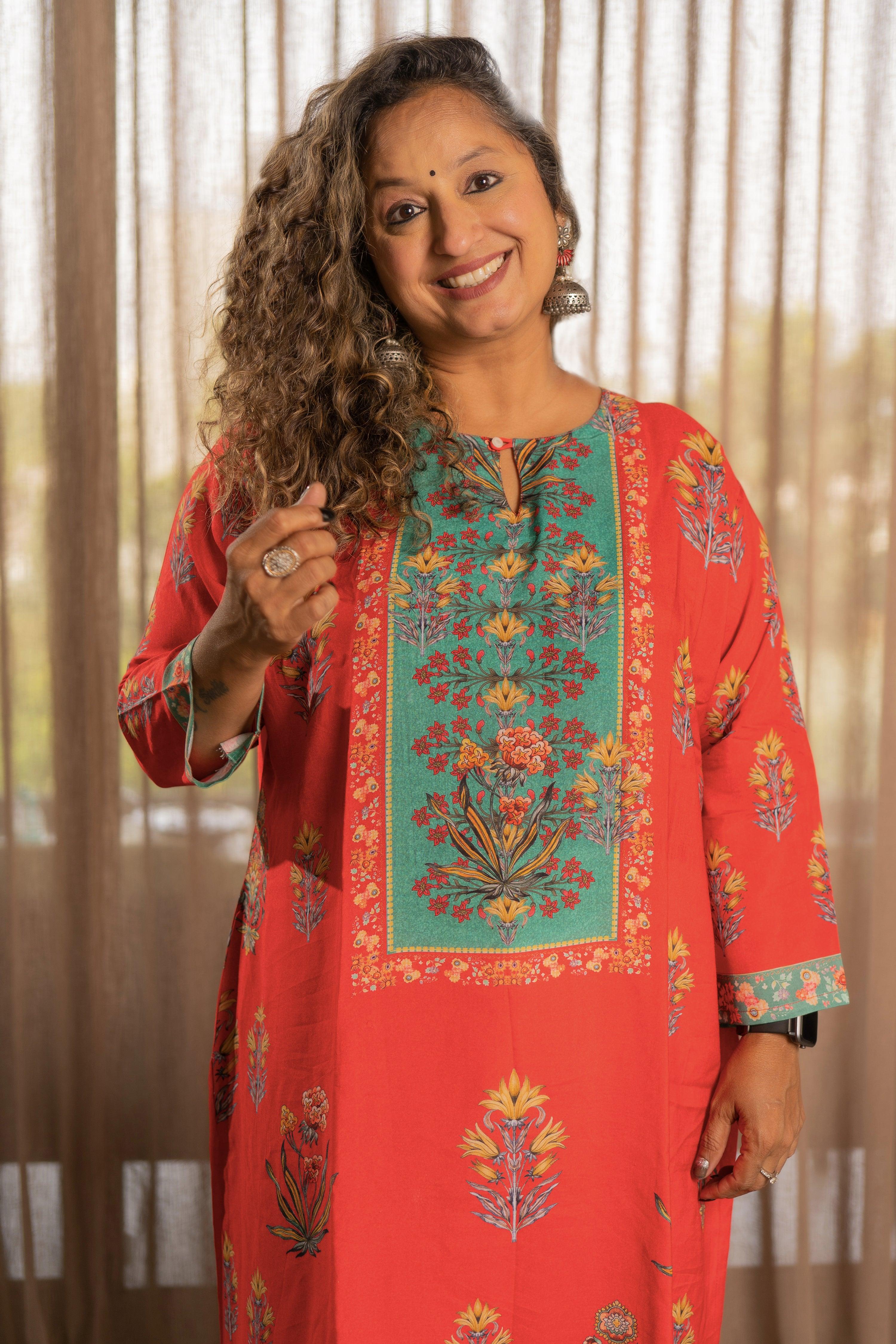 Tomato Red Kurta - Jeeaayanu Fashion